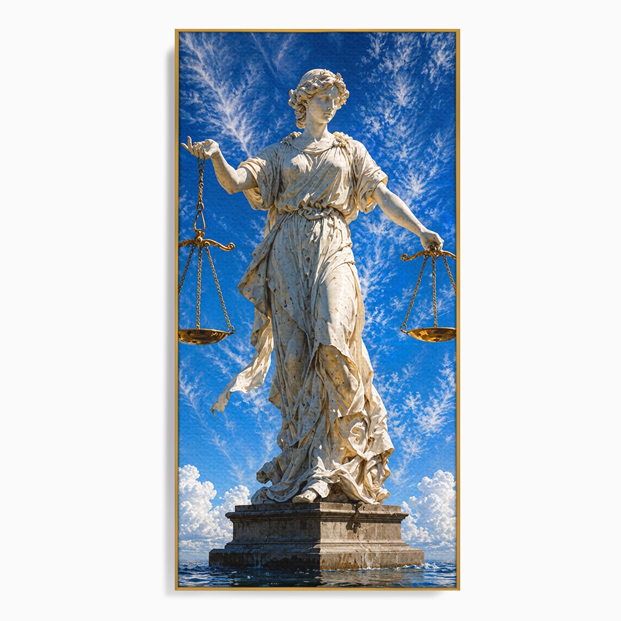 Tablou Canvas Premium LuxCanva® T1019, Justitia Divina, Justitie, Statuie, Cer, Arta Clasica, Balanta, Dormitor, Birou, Culori Vibrante