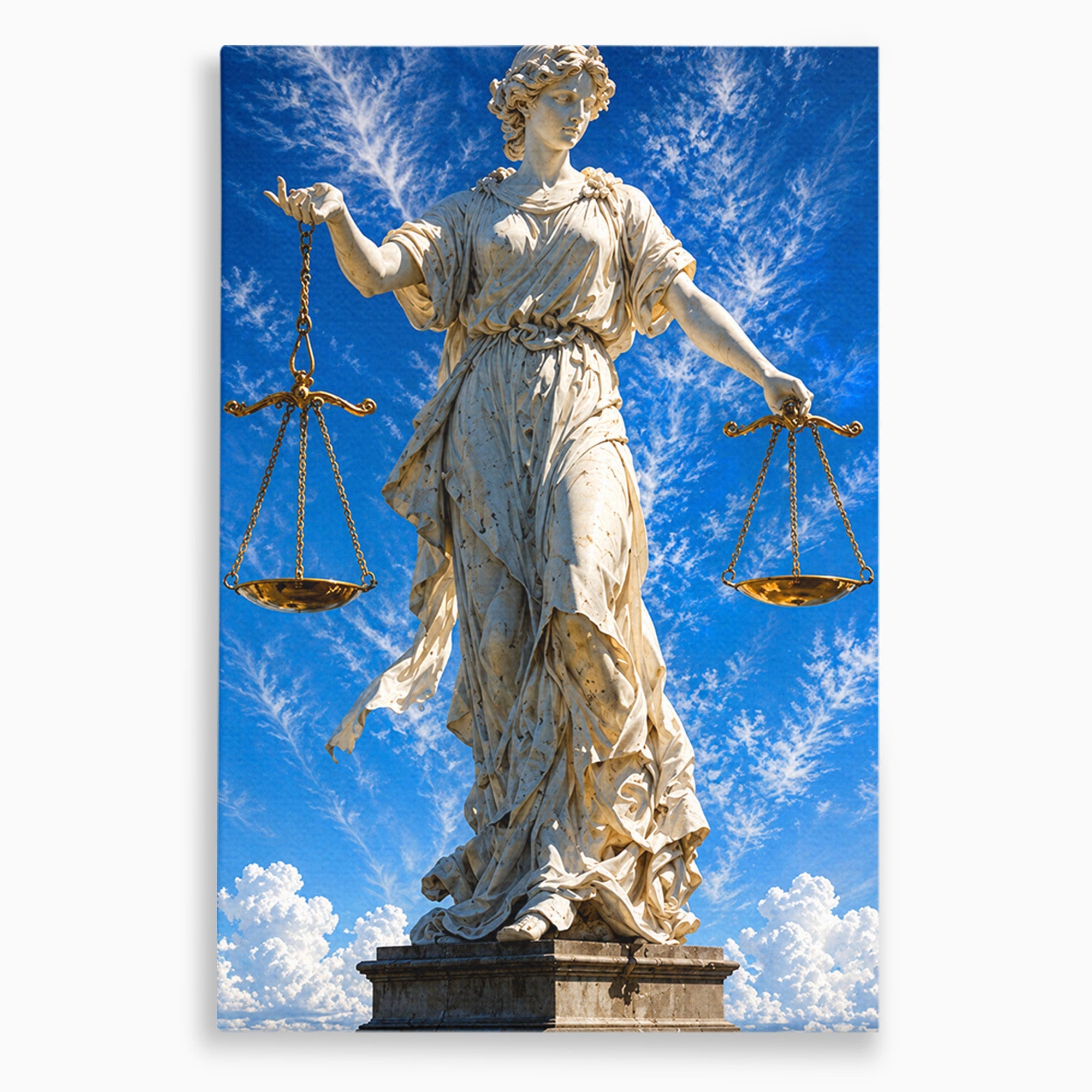 Tablou Canvas Premium LuxCanva® T1019, Justitia Divina, Justitie, Statuie, Cer, Arta Clasica, Balanta, Dormitor, Birou, Culori Vibrante