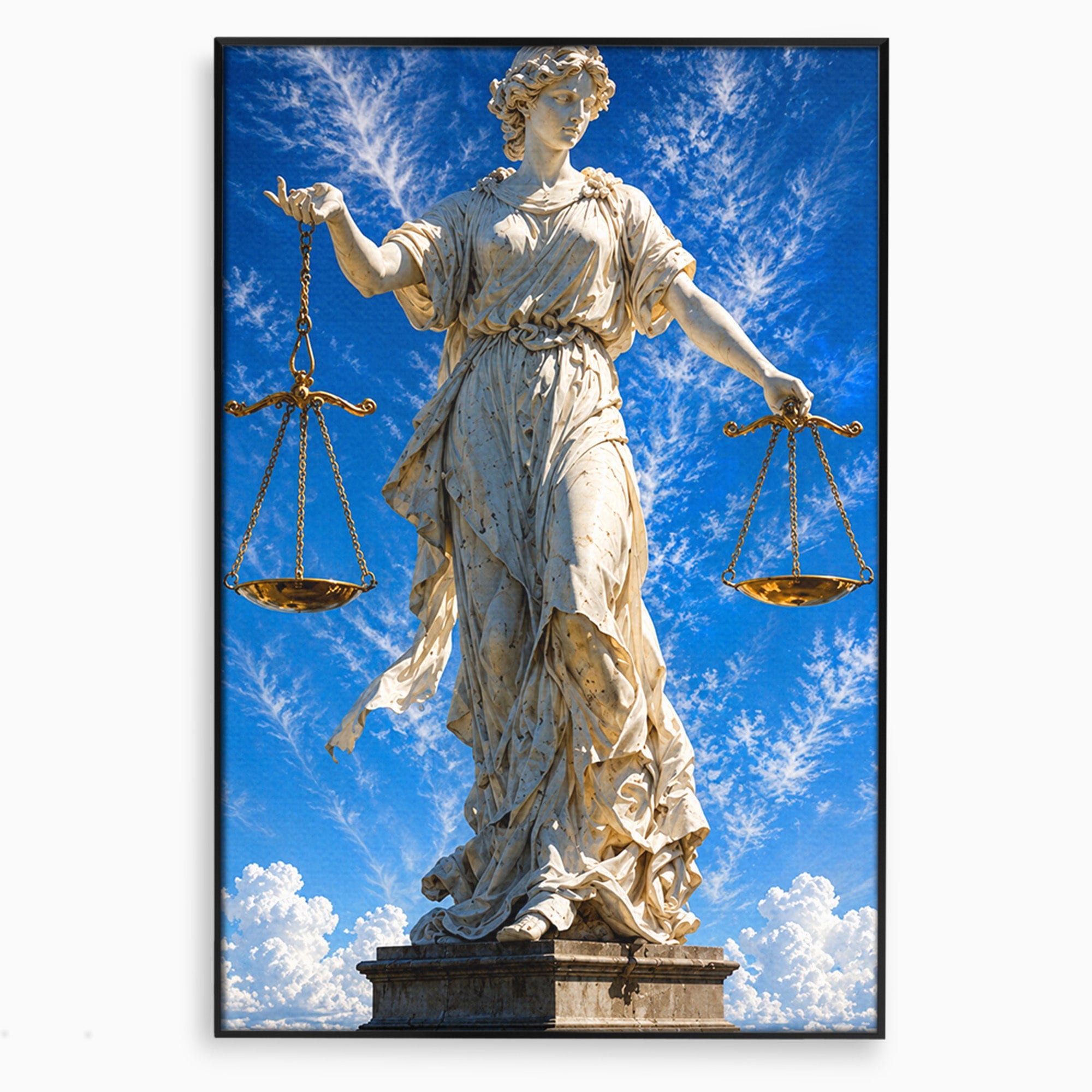 Tablou Canvas Premium LuxCanva® T1019, Justitia Divina, Justitie, Statuie, Cer, Arta Clasica, Balanta, Dormitor, Birou, Culori Vibrante