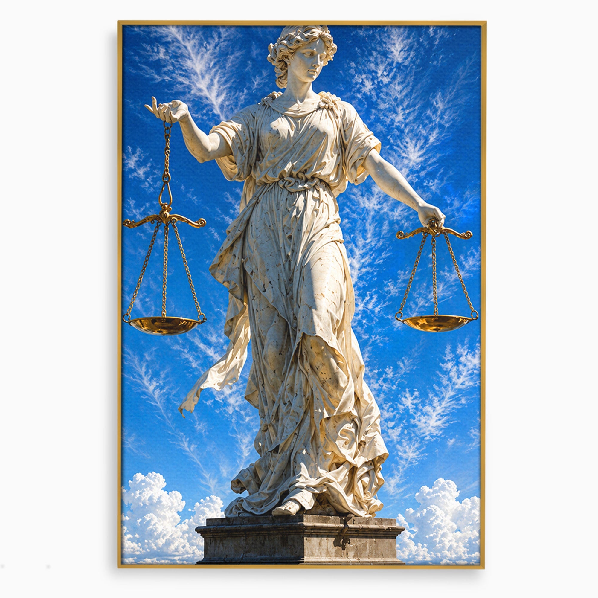 Tablou Canvas Premium LuxCanva® T1019, Justitia Divina, Justitie, Statuie, Cer, Arta Clasica, Balanta, Dormitor, Birou, Culori Vibrante