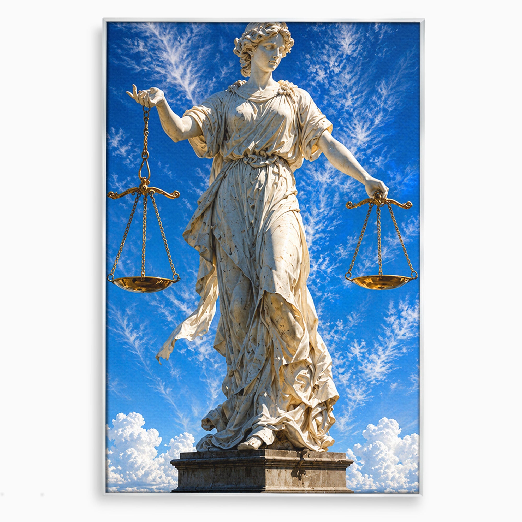 Tablou Canvas Premium LuxCanva® T1019, Justitia Divina, Justitie, Statuie, Cer, Arta Clasica, Balanta, Dormitor, Birou, Culori Vibrante
