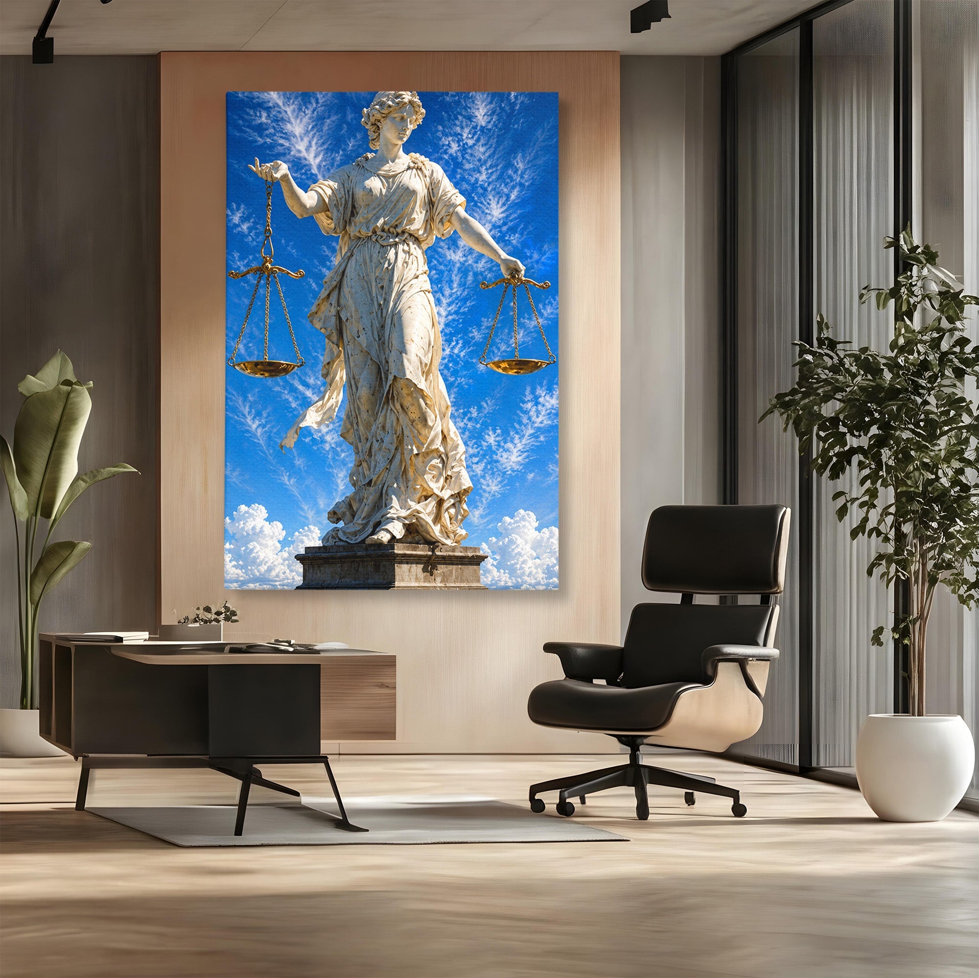 Tablou Canvas Premium LuxCanva® T1019, Justitia Divina, Justitie, Statuie, Cer, Arta Clasica, Balanta, Dormitor, Birou, Culori Vibrante
