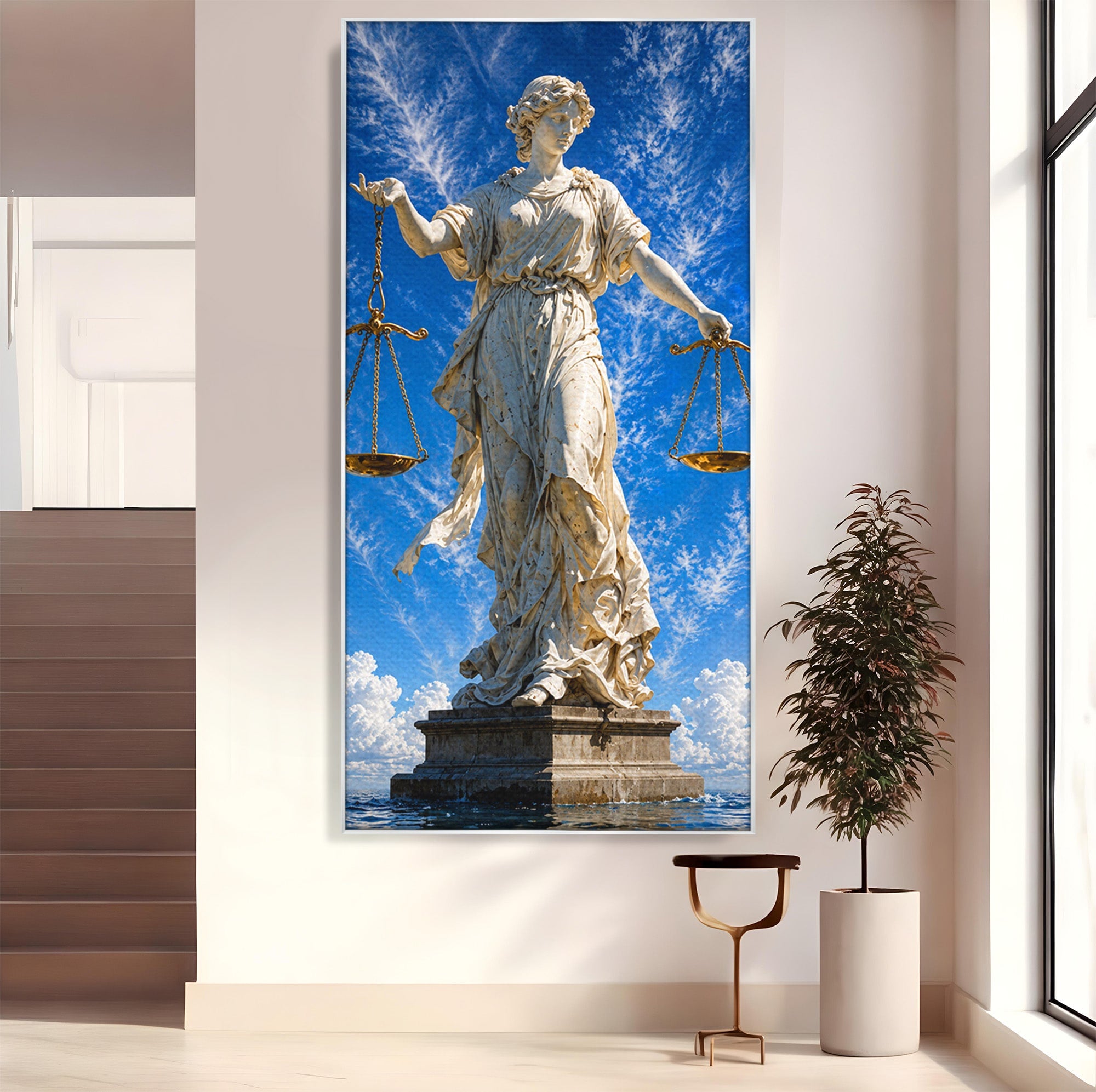 Tablou Canvas Premium LuxCanva® T1019, Justitia Divina, Justitie, Statuie, Cer, Arta Clasica, Balanta, Dormitor, Birou, Culori Vibrante