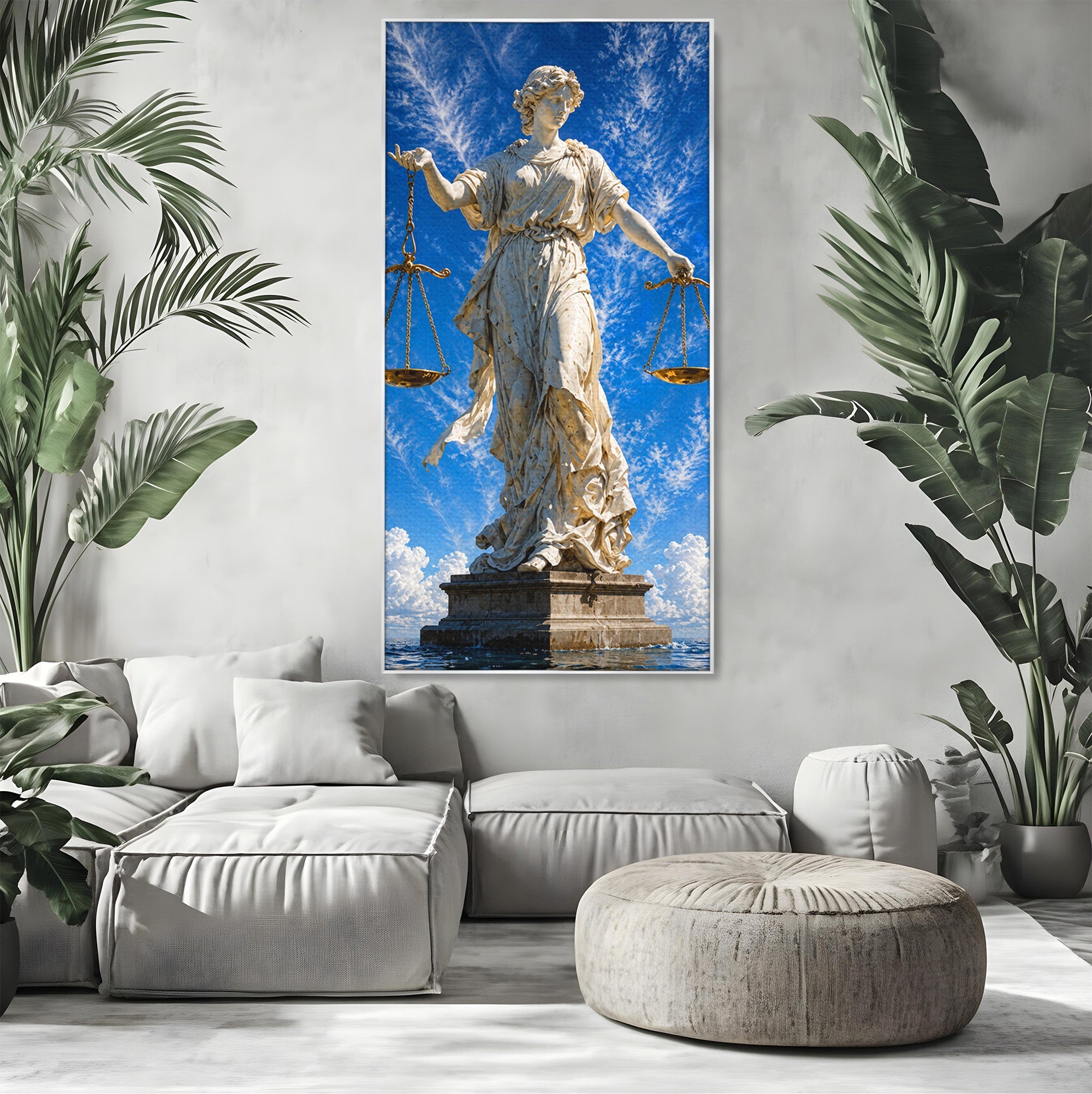 Tablou Canvas Premium LuxCanva® T1019, Justitia Divina, Justitie, Statuie, Cer, Arta Clasica, Balanta, Dormitor, Birou, Culori Vibrante