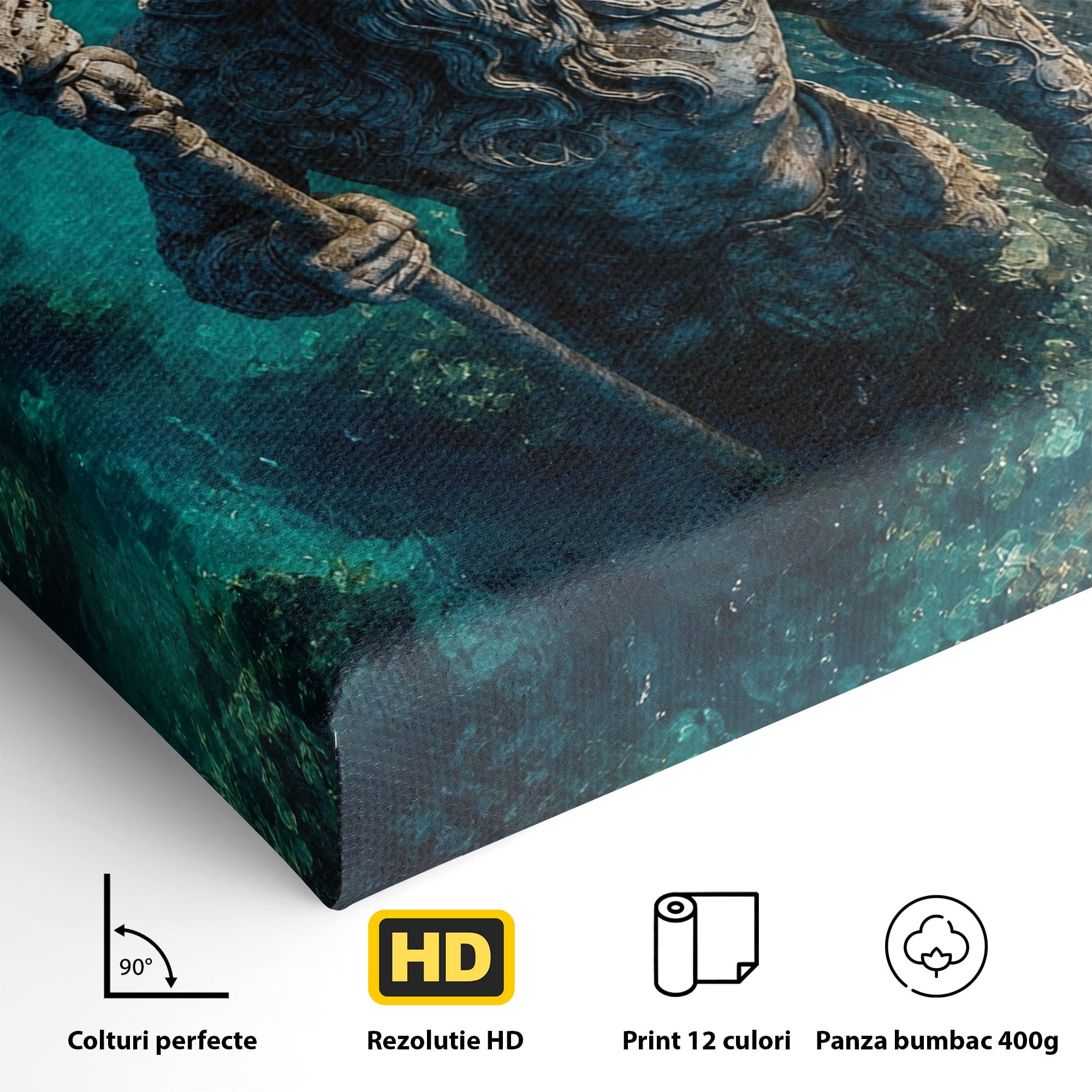 Tablou Canvas Premium LuxCanva® T1021, Poseidon In Adancuri, Poseidon, Statuie, Mare, Mitologie, Ocean, Living, Dormitor, Culori Vibrante