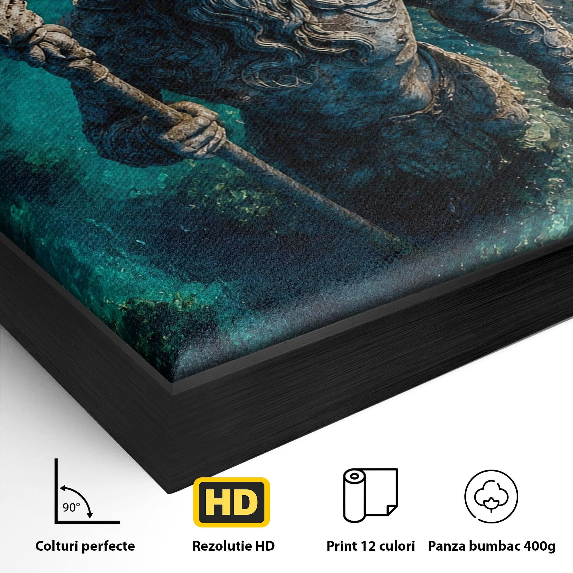 Tablou Canvas Premium LuxCanva® T1021, Poseidon In Adancuri, Poseidon, Statuie, Mare, Mitologie, Ocean, Living, Dormitor, Culori Vibrante