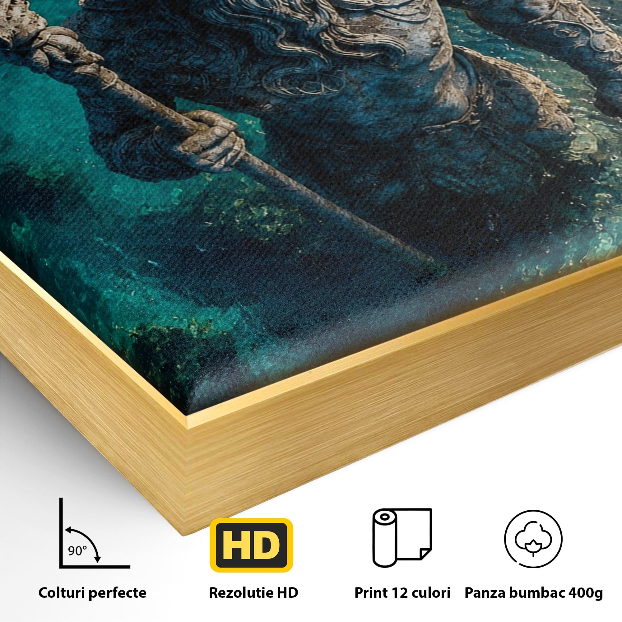 Tablou Canvas Premium LuxCanva® T1021, Poseidon In Adancuri, Poseidon, Statuie, Mare, Mitologie, Ocean, Living, Dormitor, Culori Vibrante