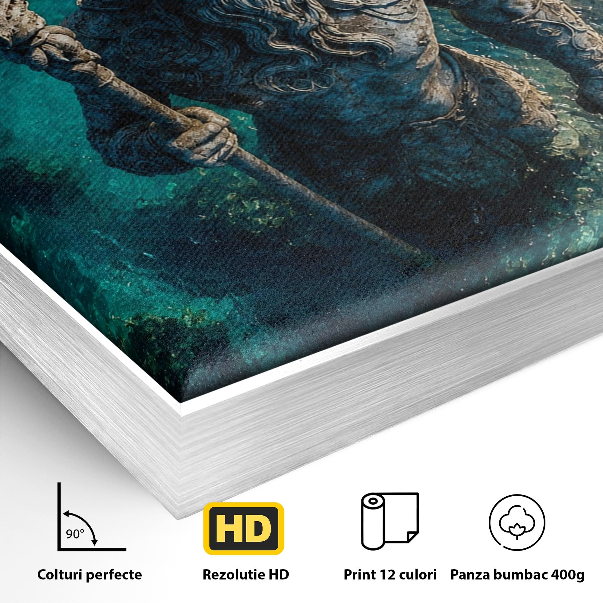 Tablou Canvas Premium LuxCanva® T1021, Poseidon In Adancuri, Poseidon, Statuie, Mare, Mitologie, Ocean, Living, Dormitor, Culori Vibrante