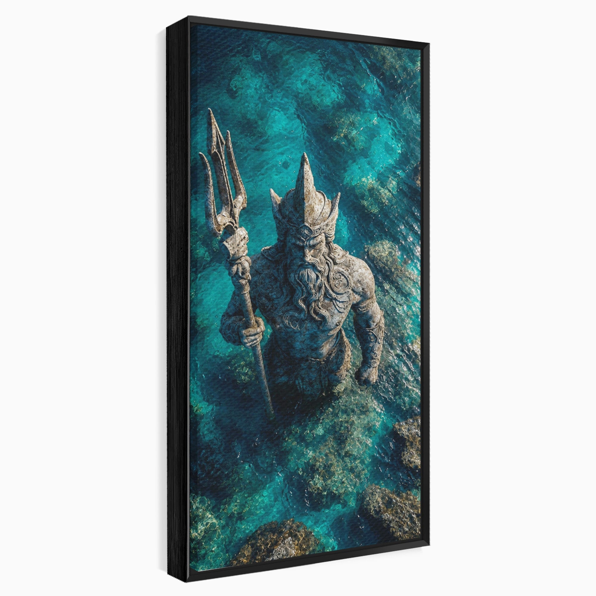 Tablou Canvas Premium LuxCanva® T1021, Poseidon In Adancuri, Poseidon, Statuie, Mare, Mitologie, Ocean, Living, Dormitor, Culori Vibrante