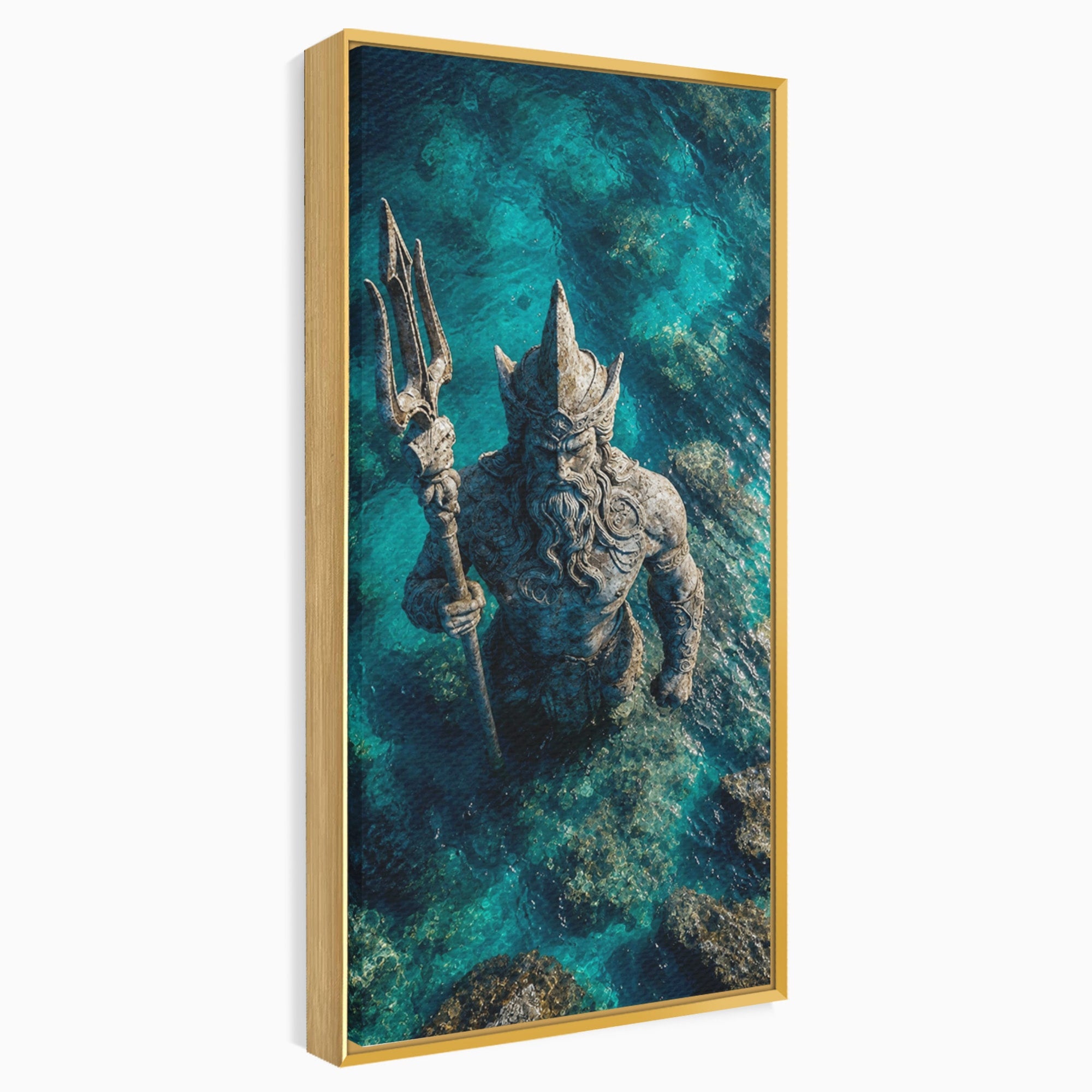Tablou Canvas Premium LuxCanva® T1021, Poseidon In Adancuri, Poseidon, Statuie, Mare, Mitologie, Ocean, Living, Dormitor, Culori Vibrante