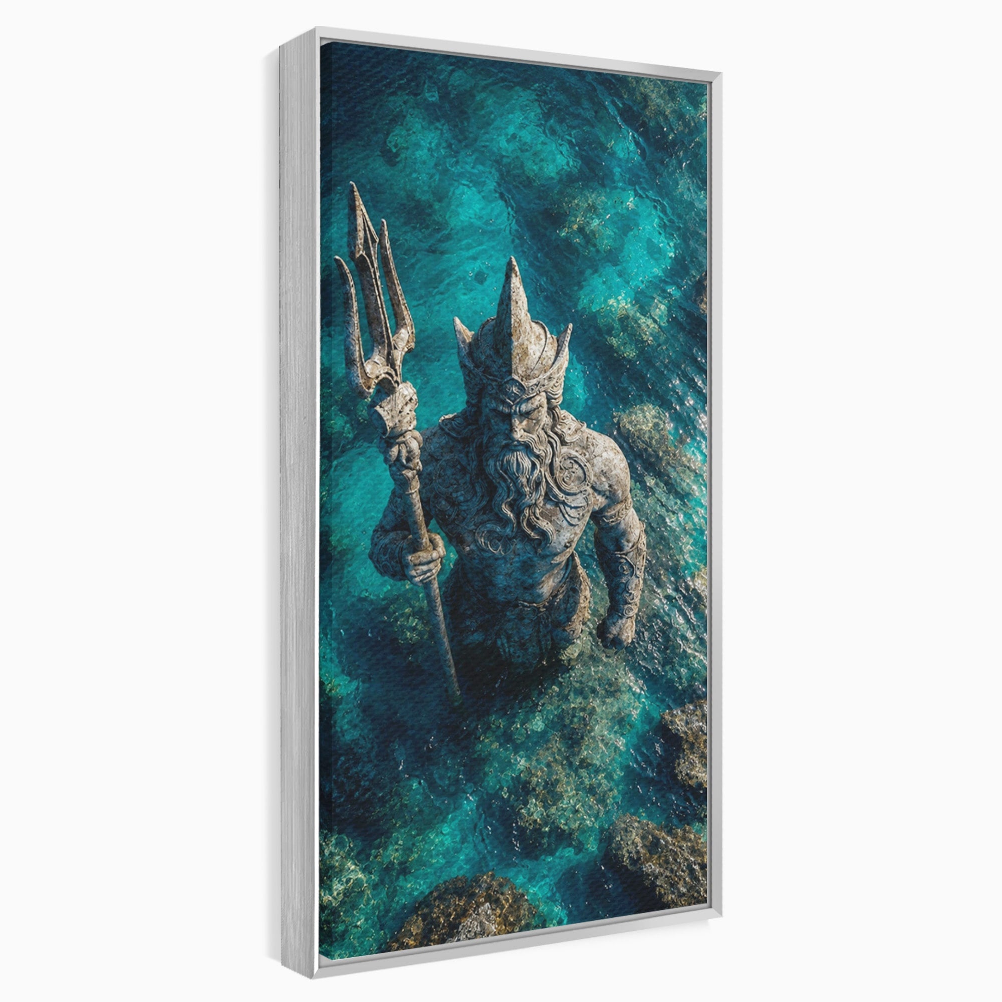 Tablou Canvas Premium LuxCanva® T1021, Poseidon In Adancuri, Poseidon, Statuie, Mare, Mitologie, Ocean, Living, Dormitor, Culori Vibrante