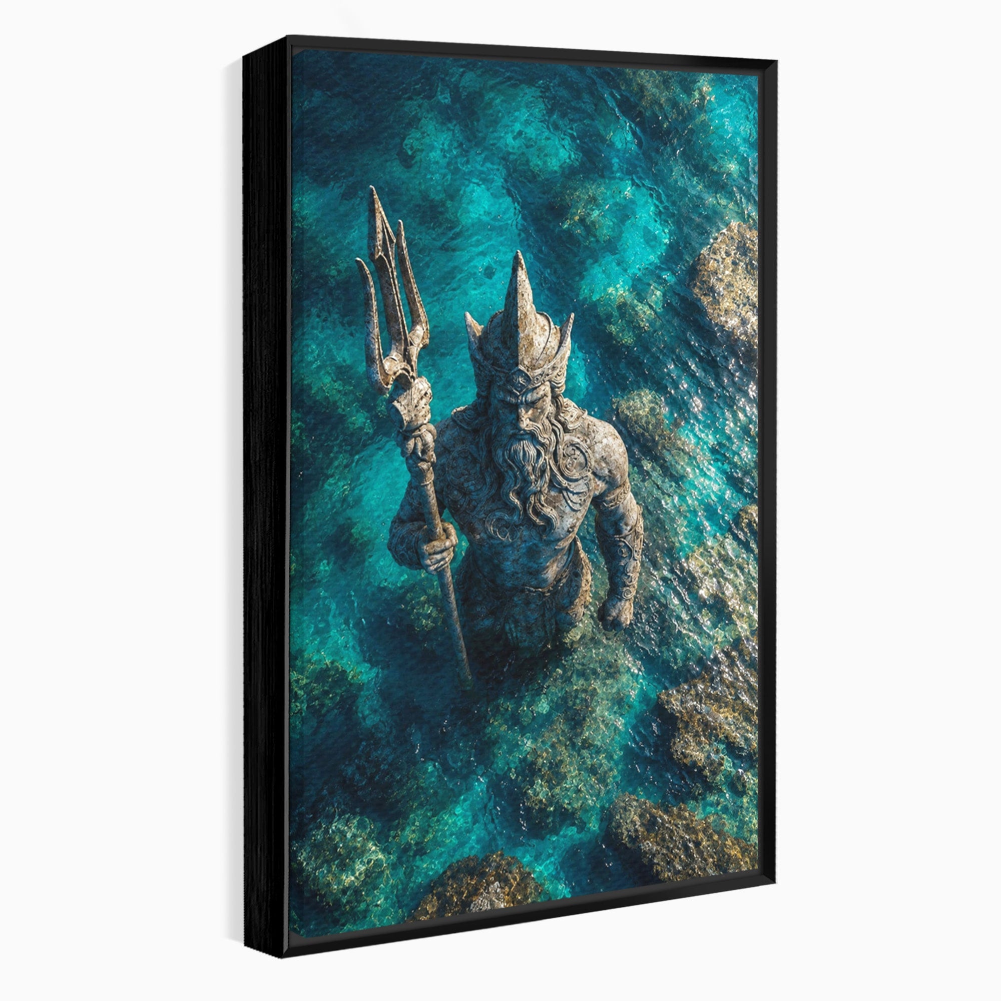 Tablou Canvas Premium LuxCanva® T1021, Poseidon In Adancuri, Poseidon, Statuie, Mare, Mitologie, Ocean, Living, Dormitor, Culori Vibrante