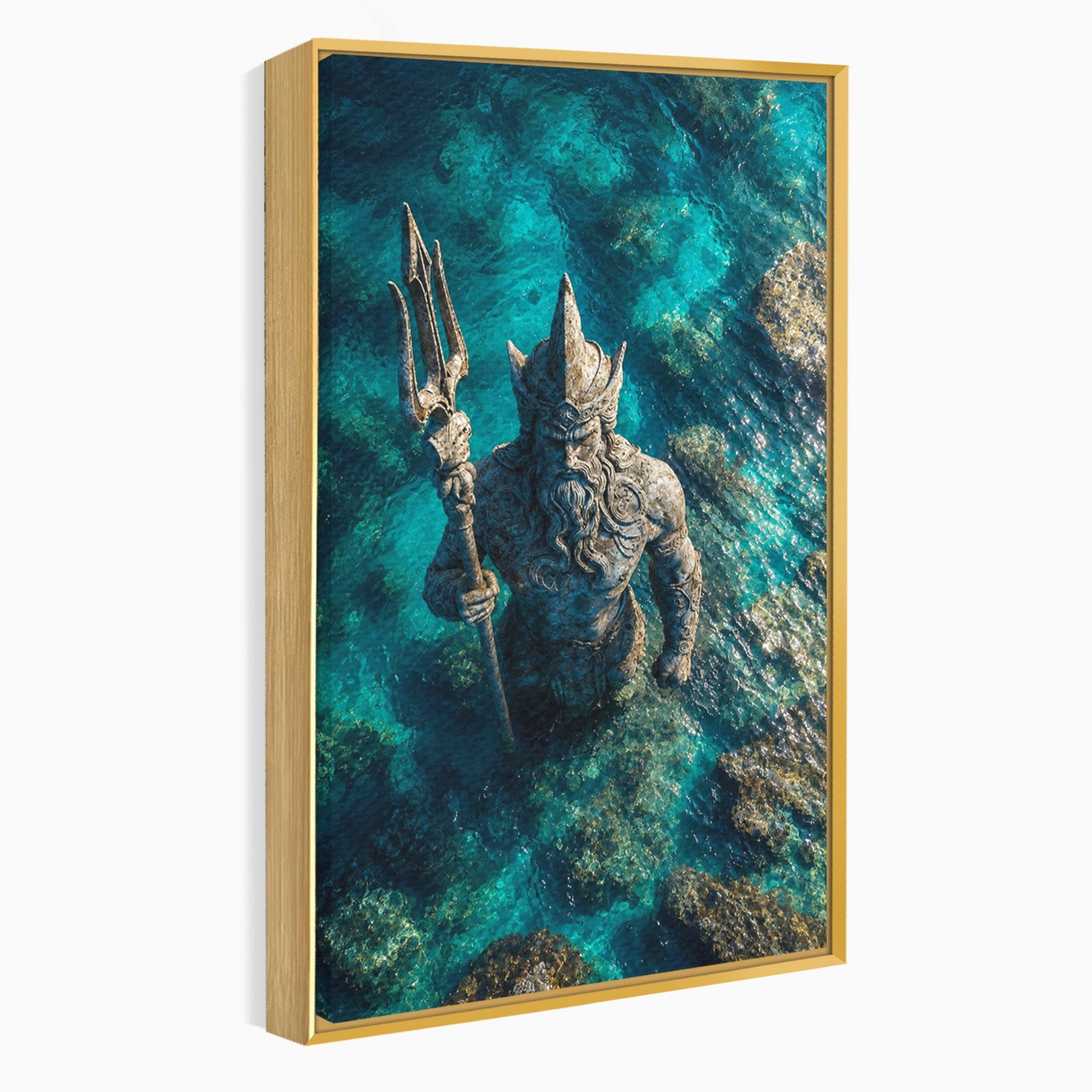 Tablou Canvas Premium LuxCanva® T1021, Poseidon In Adancuri, Poseidon, Statuie, Mare, Mitologie, Ocean, Living, Dormitor, Culori Vibrante