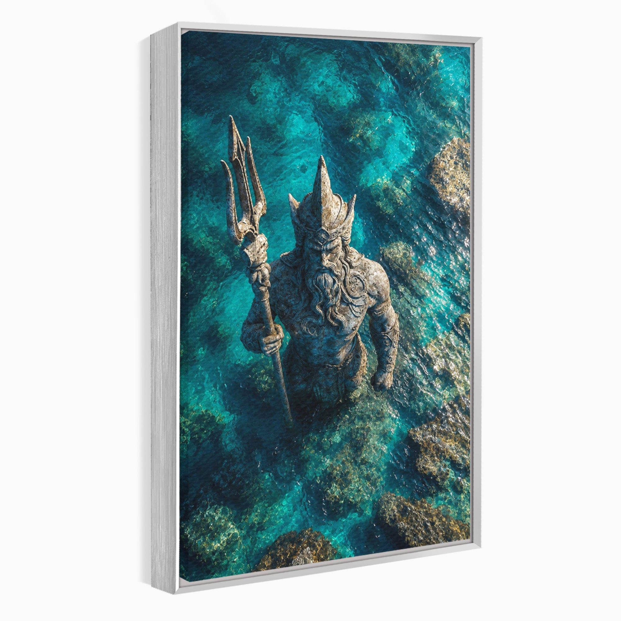 Tablou Canvas Premium LuxCanva® T1021, Poseidon In Adancuri, Poseidon, Statuie, Mare, Mitologie, Ocean, Living, Dormitor, Culori Vibrante