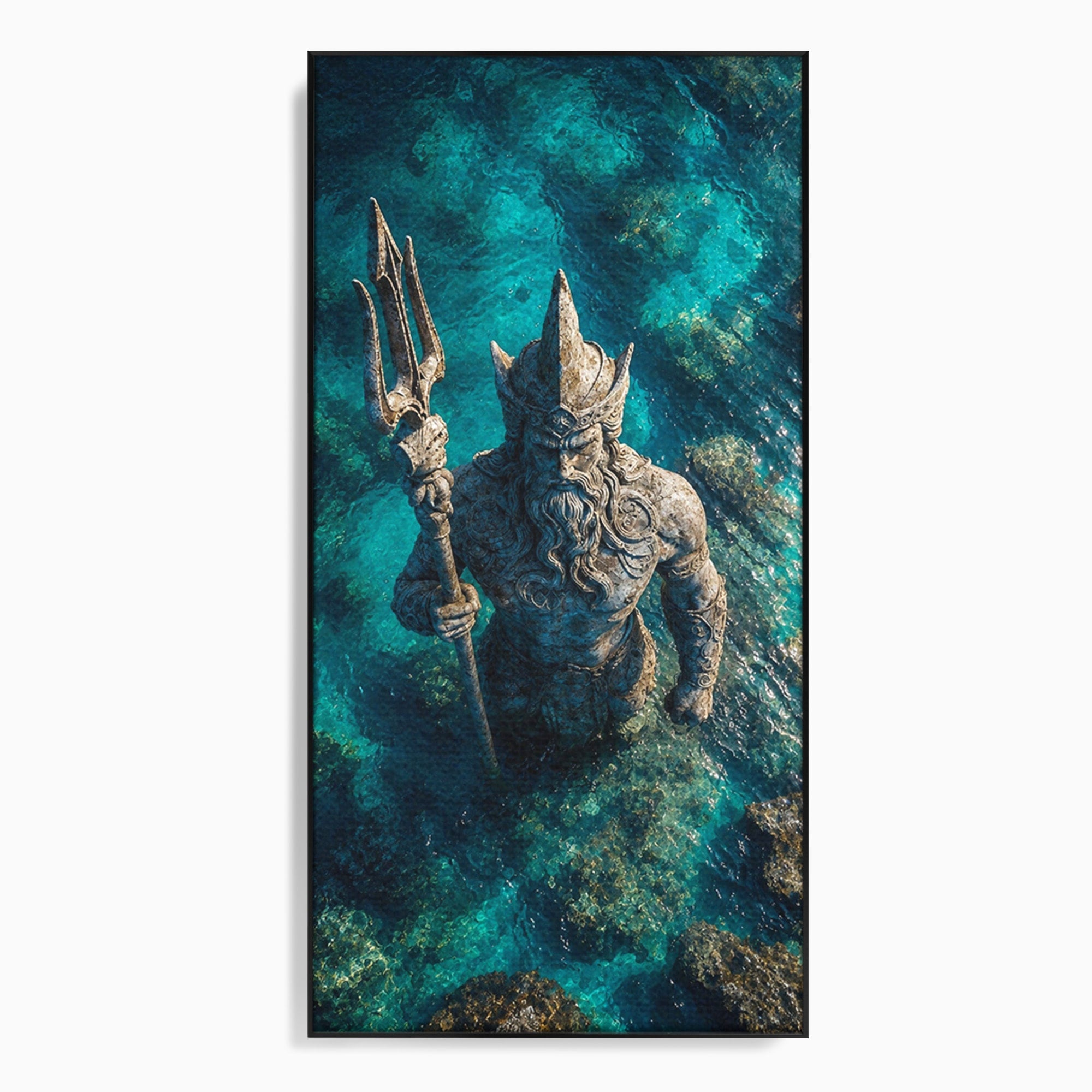 Tablou Canvas Premium LuxCanva® T1021, Poseidon In Adancuri, Poseidon, Statuie, Mare, Mitologie, Ocean, Living, Dormitor, Culori Vibrante