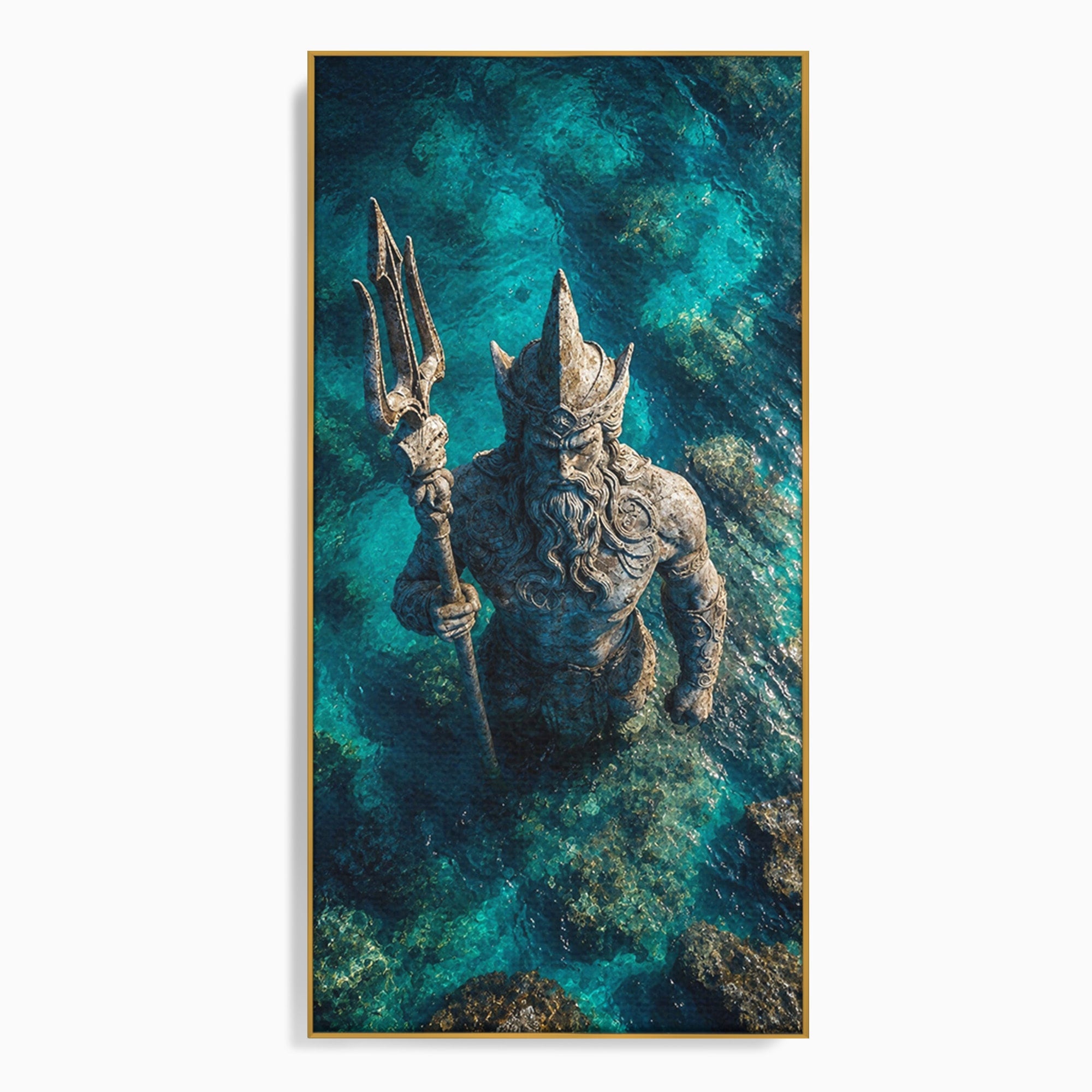 Tablou Canvas Premium LuxCanva® T1021, Poseidon In Adancuri, Poseidon, Statuie, Mare, Mitologie, Ocean, Living, Dormitor, Culori Vibrante