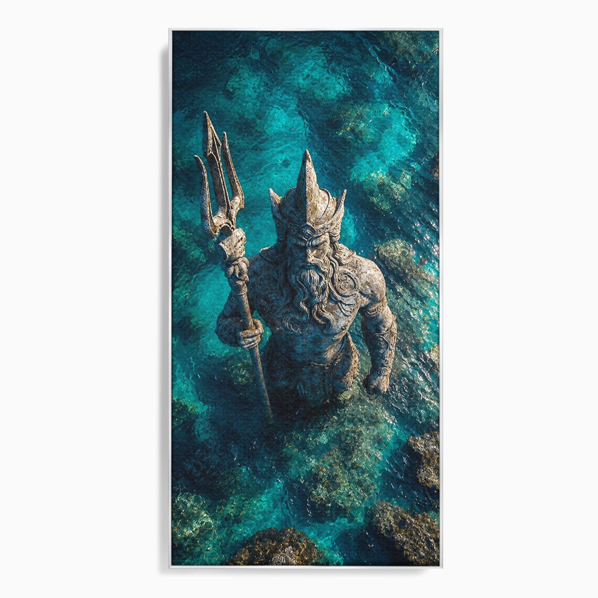 Tablou Canvas Premium LuxCanva® T1021, Poseidon In Adancuri, Poseidon, Statuie, Mare, Mitologie, Ocean, Living, Dormitor, Culori Vibrante