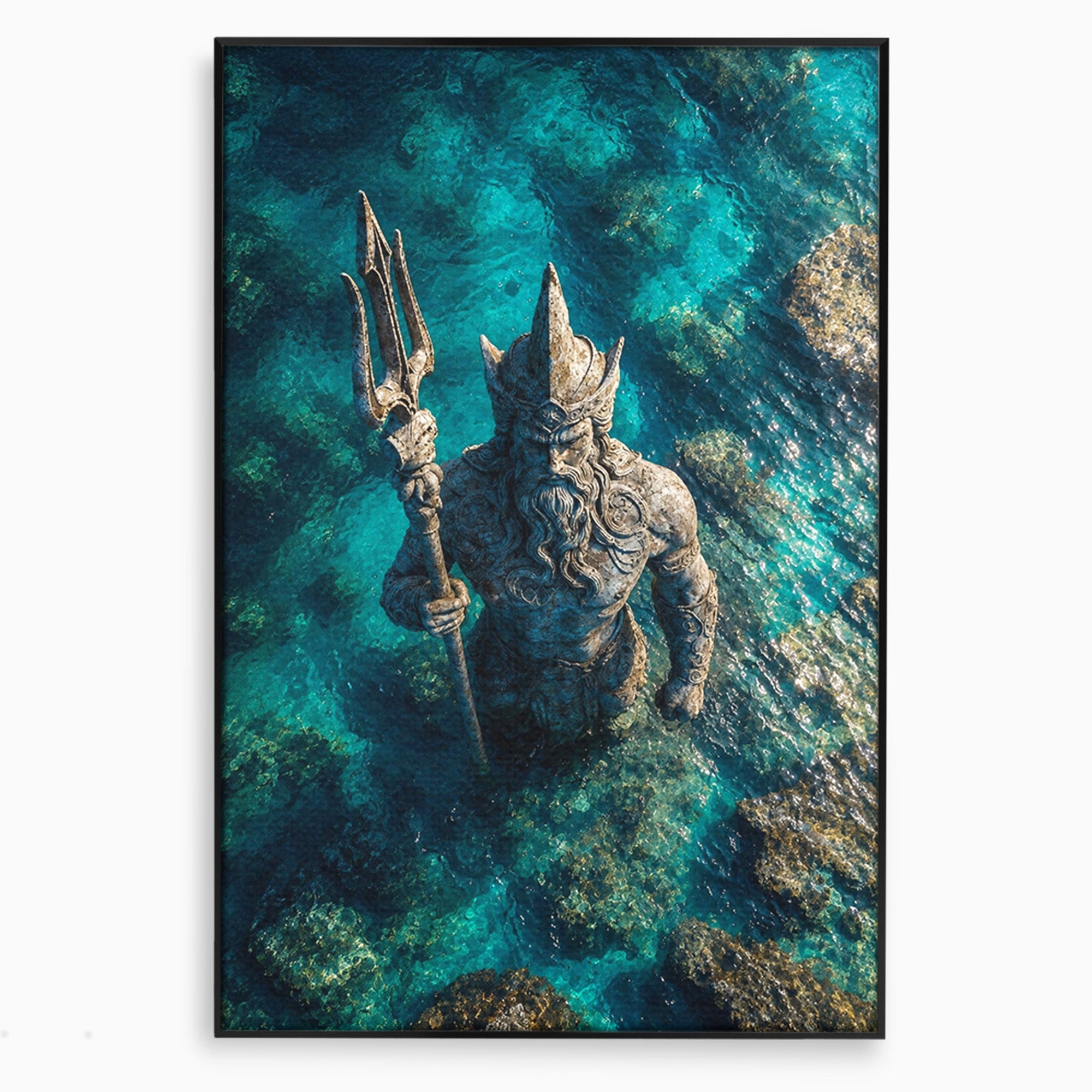 Tablou Canvas Premium LuxCanva® T1021, Poseidon In Adancuri, Poseidon, Statuie, Mare, Mitologie, Ocean, Living, Dormitor, Culori Vibrante