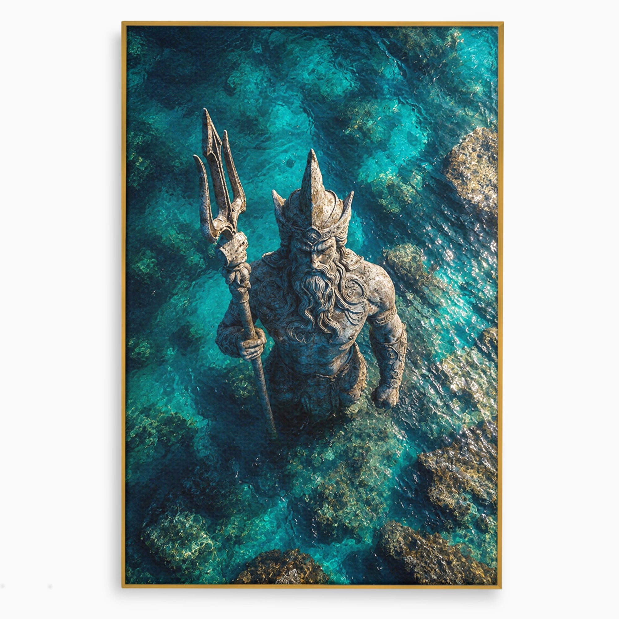 Tablou Canvas Premium LuxCanva® T1021, Poseidon In Adancuri, Poseidon, Statuie, Mare, Mitologie, Ocean, Living, Dormitor, Culori Vibrante