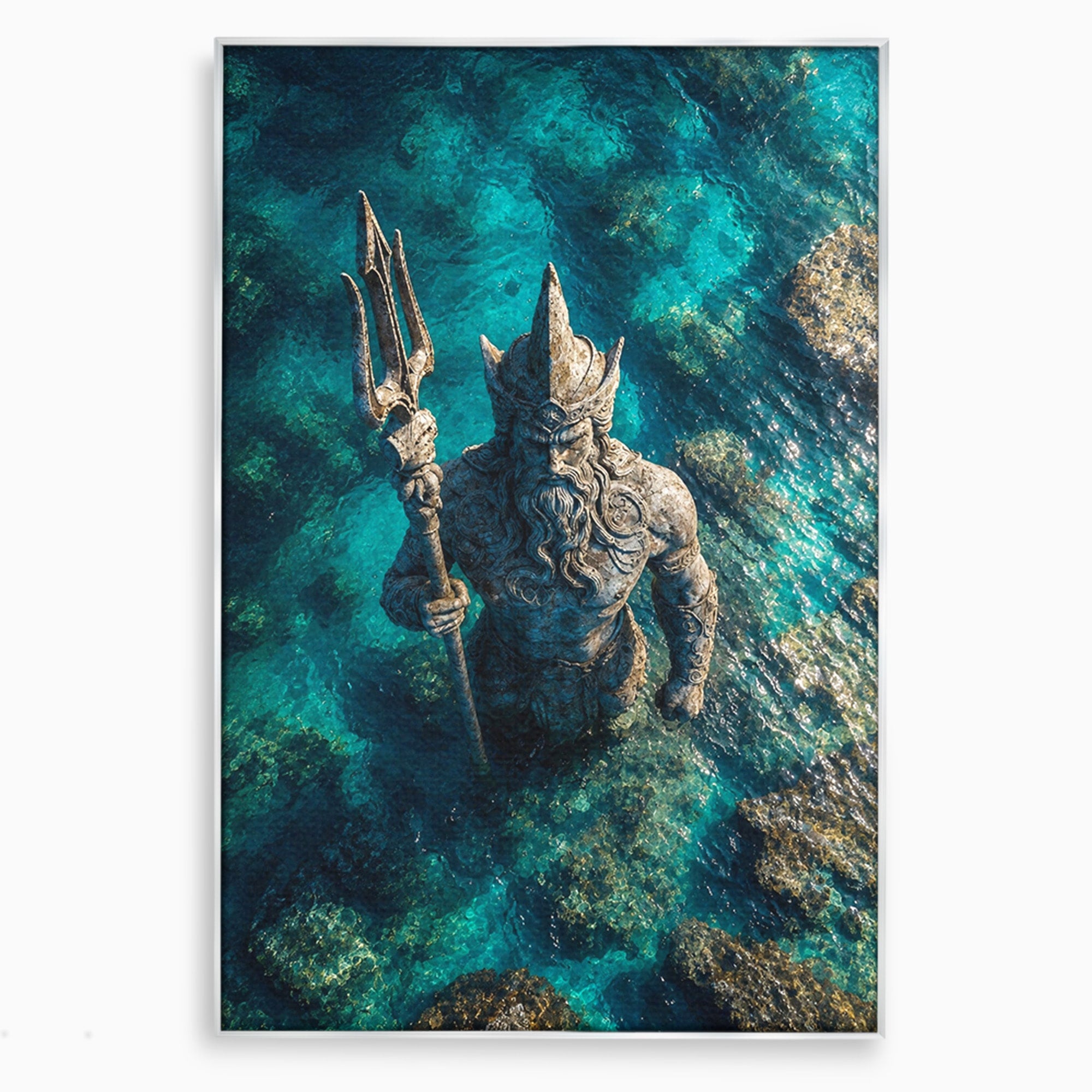 Tablou Canvas Premium LuxCanva® T1021, Poseidon In Adancuri, Poseidon, Statuie, Mare, Mitologie, Ocean, Living, Dormitor, Culori Vibrante
