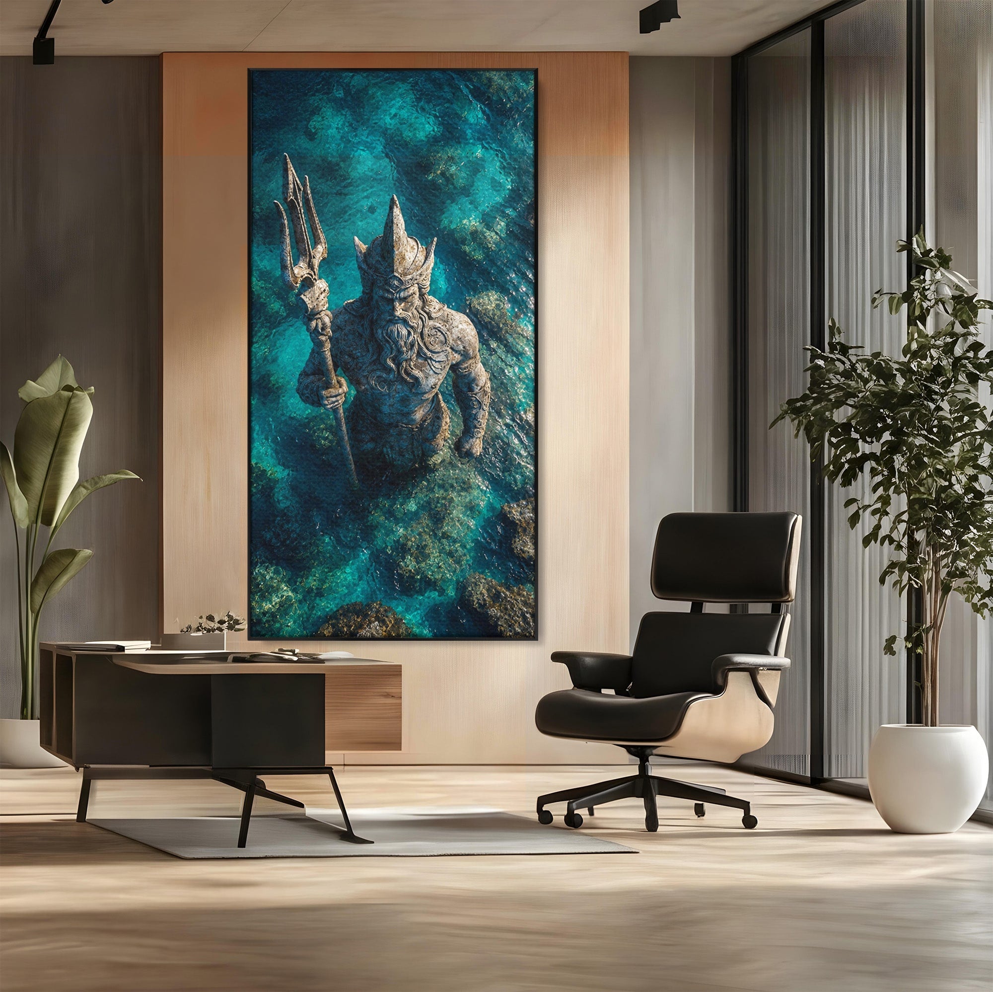 Tablou Canvas Premium LuxCanva® T1021, Poseidon In Adancuri, Poseidon, Statuie, Mare, Mitologie, Ocean, Living, Dormitor, Culori Vibrante