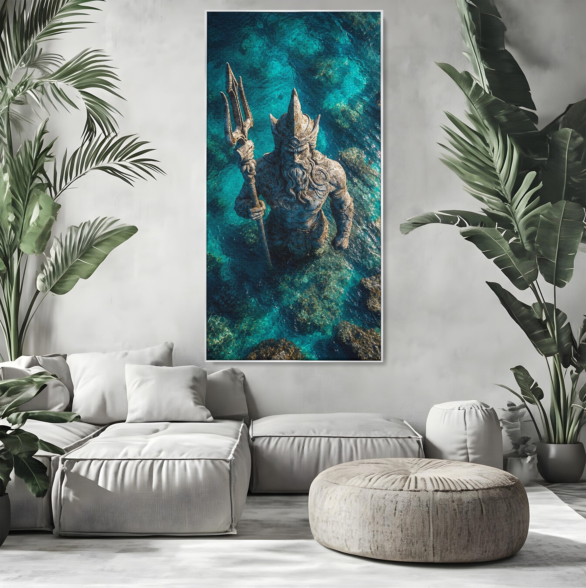 Tablou Canvas Premium LuxCanva® T1021, Poseidon In Adancuri, Poseidon, Statuie, Mare, Mitologie, Ocean, Living, Dormitor, Culori Vibrante
