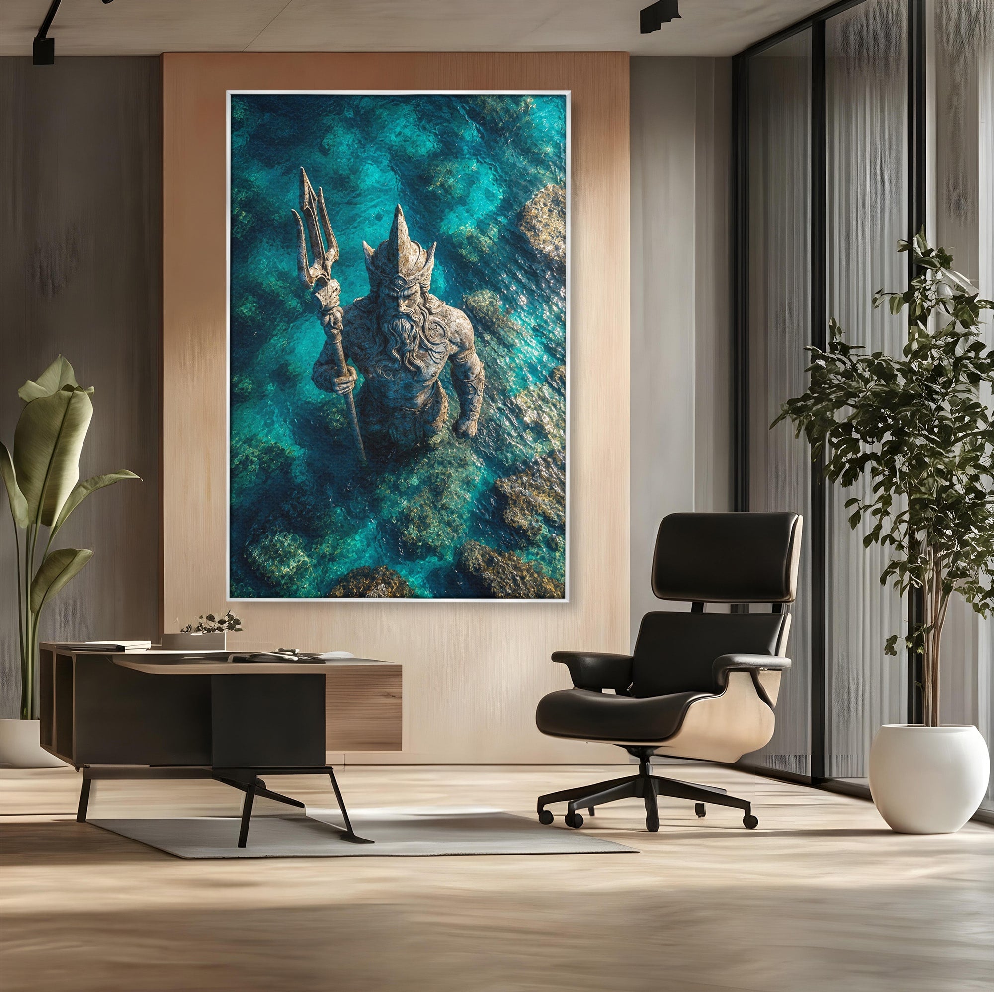 Tablou Canvas Premium LuxCanva® T1021, Poseidon In Adancuri, Poseidon, Statuie, Mare, Mitologie, Ocean, Living, Dormitor, Culori Vibrante