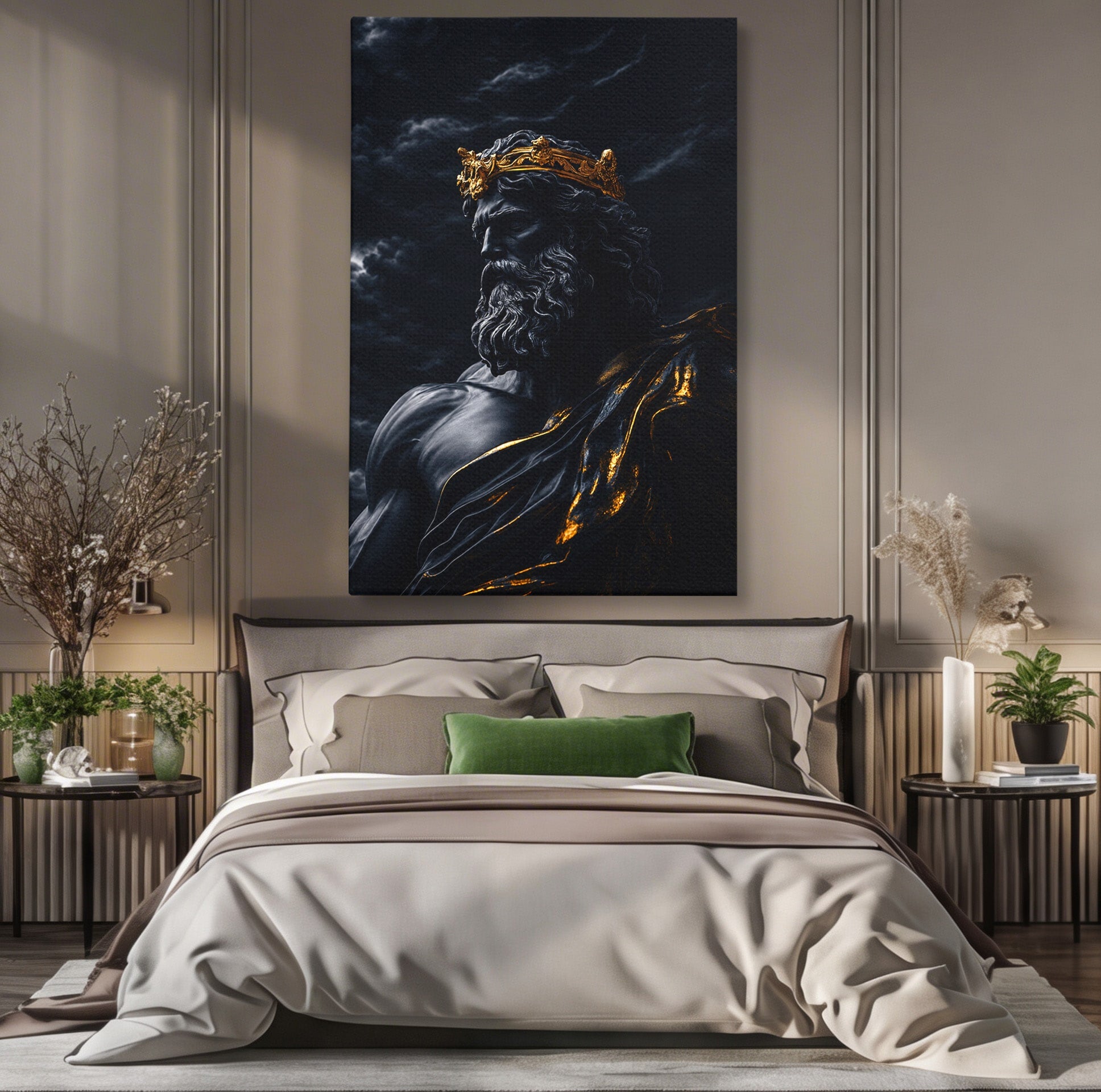 Tablou Canvas Premium LuxCanva® T1023, Zeus Regal, Zeus, Mitologie, Regal, Putere, Dormitor, Living, Culori Vibrante