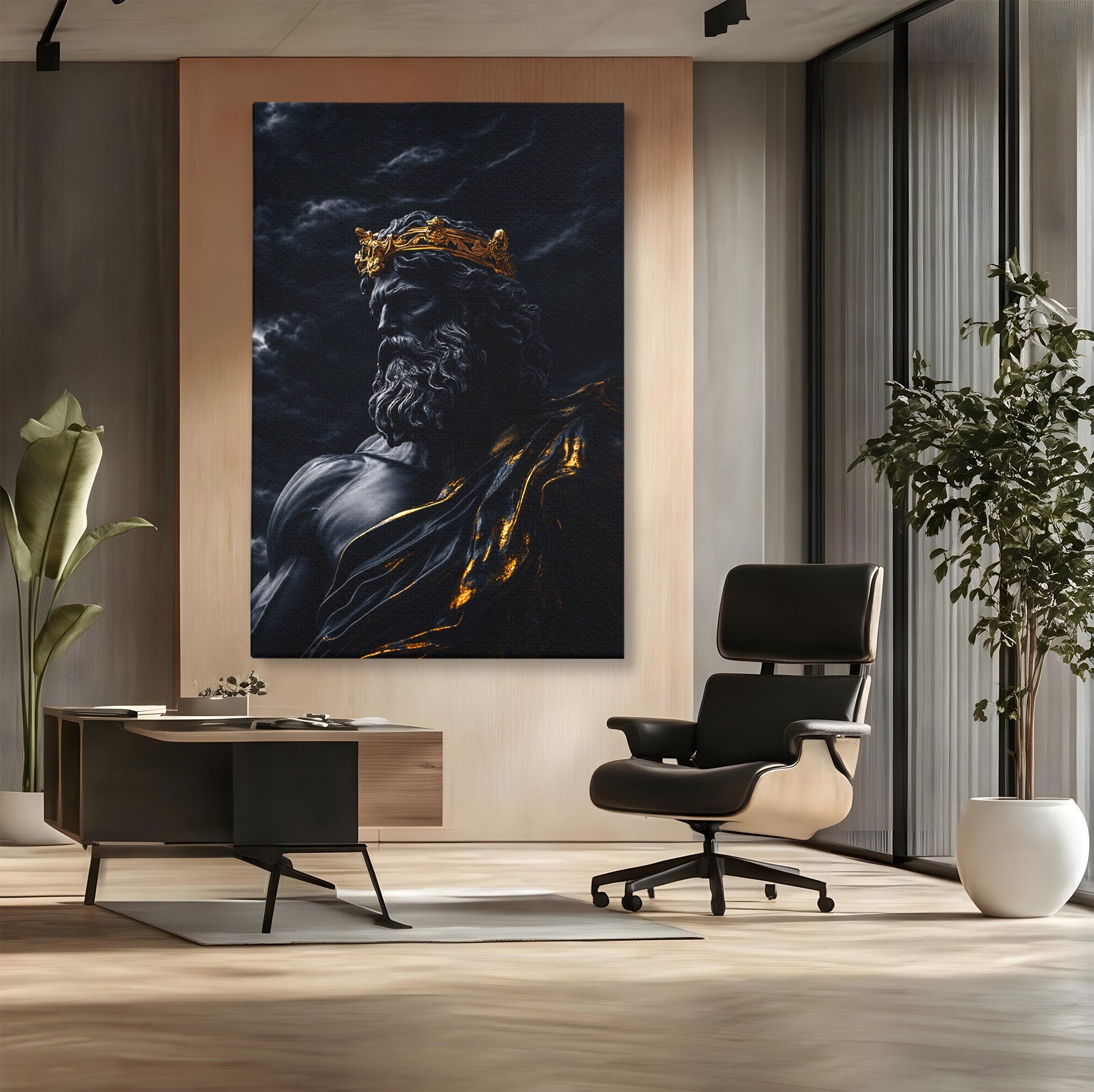 Tablou Canvas Premium LuxCanva® T1023, Zeus Regal, Zeus, Mitologie, Regal, Putere, Dormitor, Living, Culori Vibrante