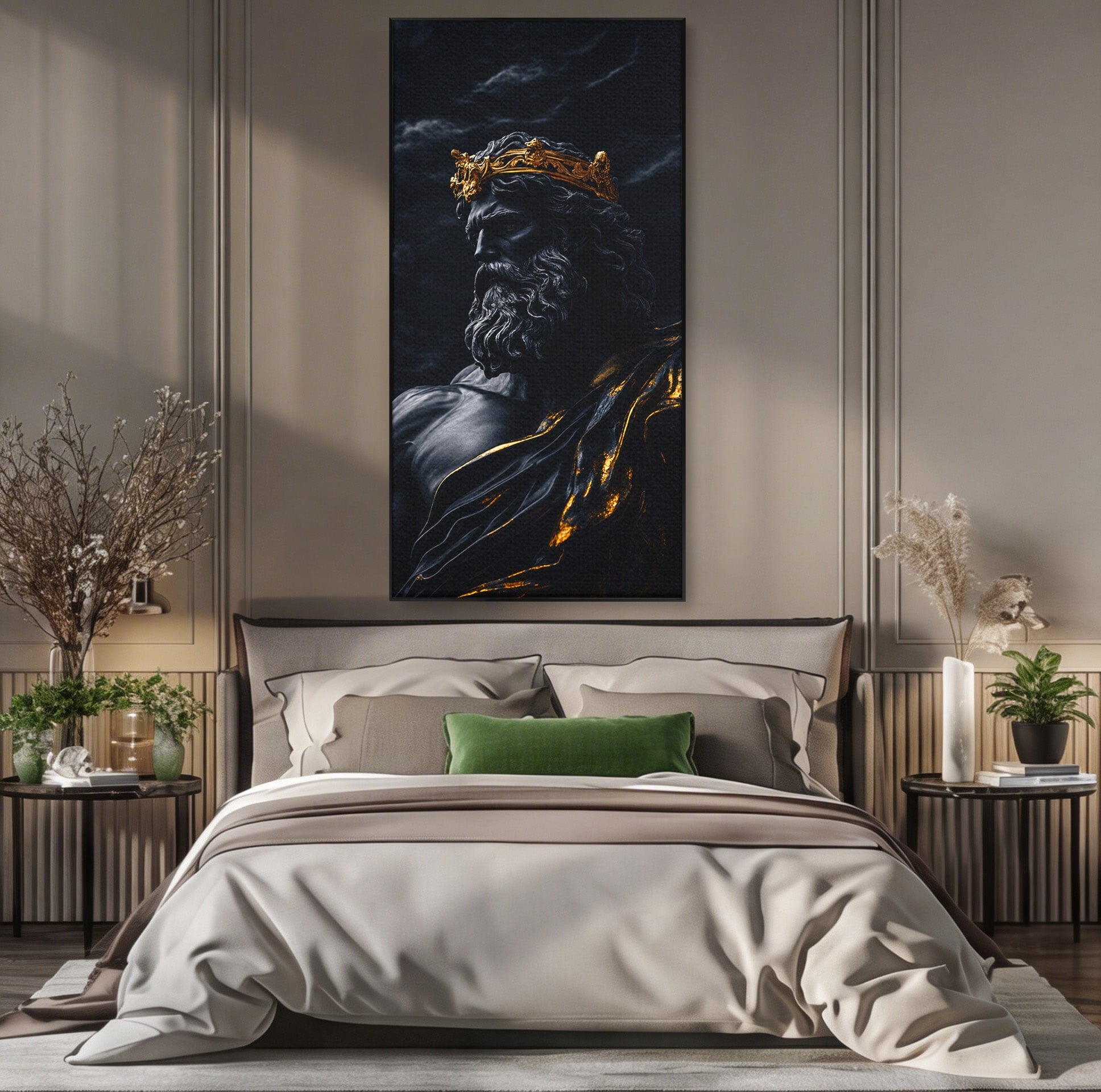 Tablou Canvas Premium LuxCanva® T1023, Zeus Regal, Zeus, Mitologie, Regal, Putere, Dormitor, Living, Culori Vibrante