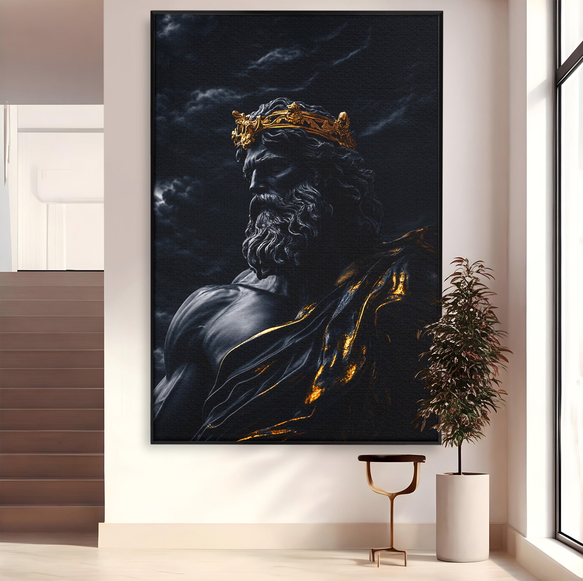 Tablou Canvas Premium LuxCanva® T1023, Zeus Regal, Zeus, Mitologie, Regal, Putere, Dormitor, Living, Culori Vibrante