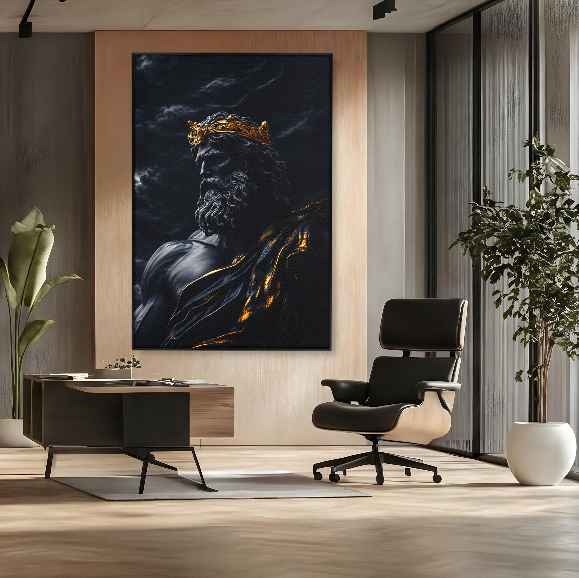 Tablou Canvas Premium LuxCanva® T1023, Zeus Regal, Zeus, Mitologie, Regal, Putere, Dormitor, Living, Culori Vibrante