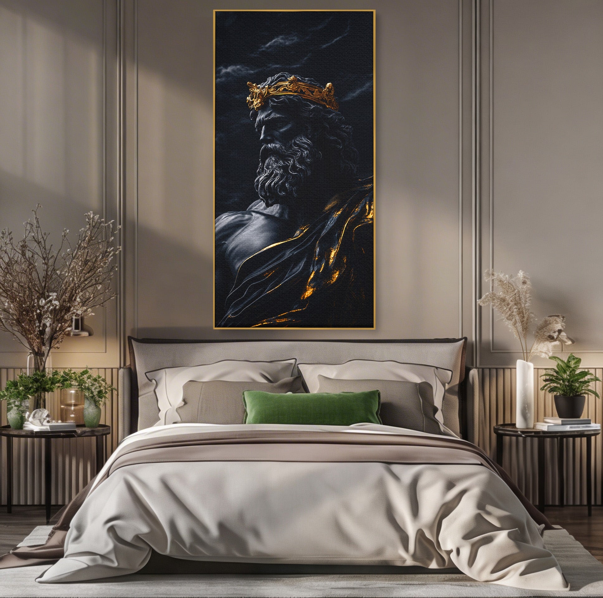 Tablou Canvas Premium LuxCanva® T1023, Zeus Regal, Zeus, Mitologie, Regal, Putere, Dormitor, Living, Culori Vibrante
