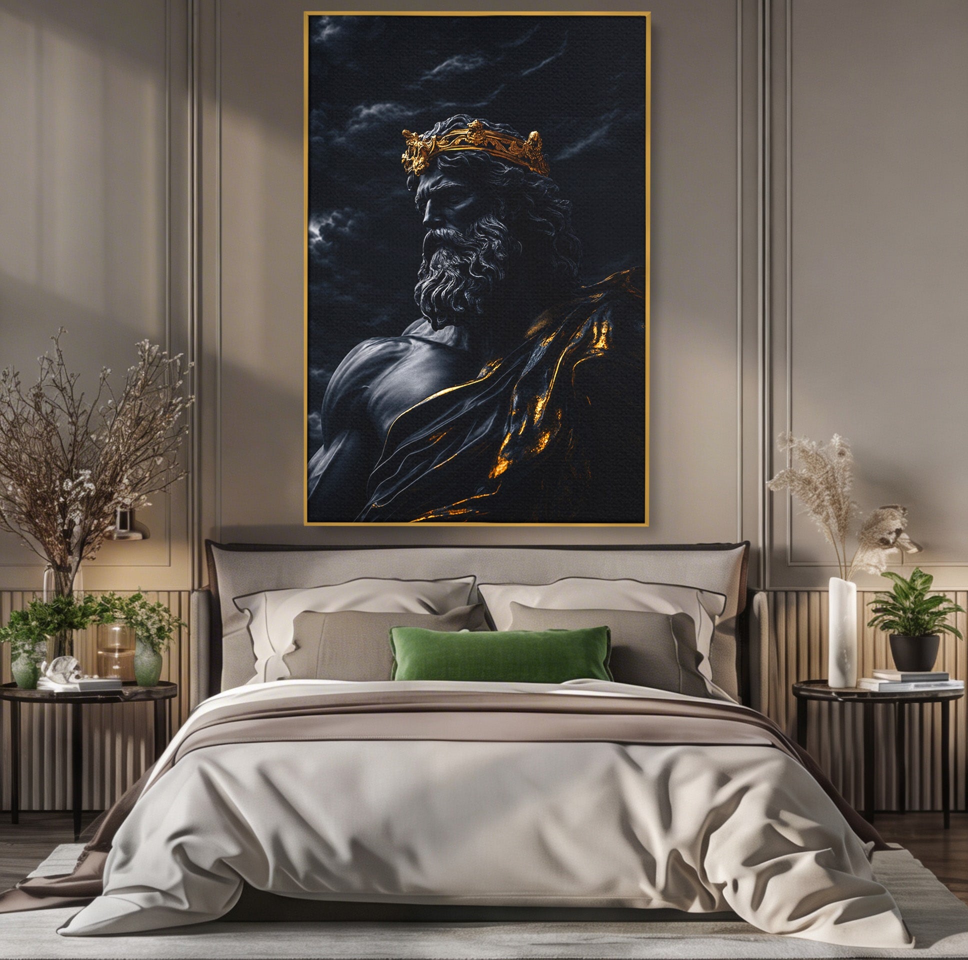 Tablou Canvas Premium LuxCanva® T1023, Zeus Regal, Zeus, Mitologie, Regal, Putere, Dormitor, Living, Culori Vibrante