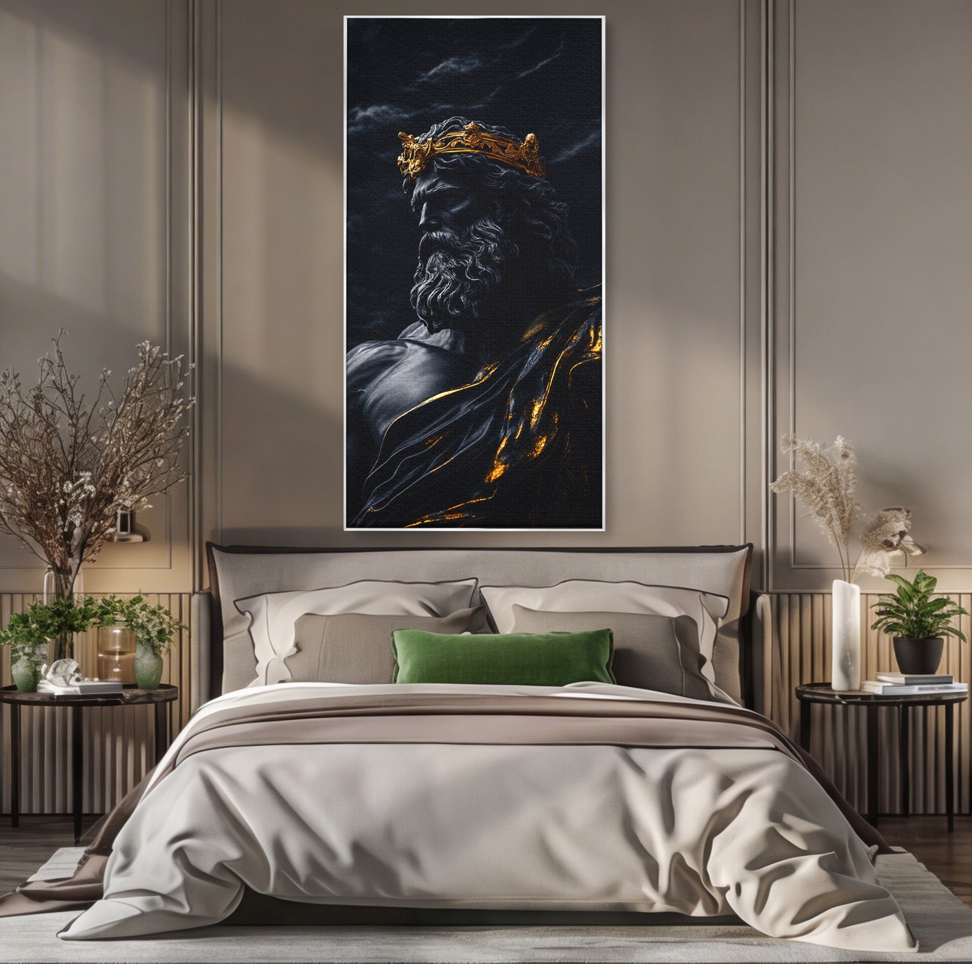 Tablou Canvas Premium LuxCanva® T1023, Zeus Regal, Zeus, Mitologie, Regal, Putere, Dormitor, Living, Culori Vibrante