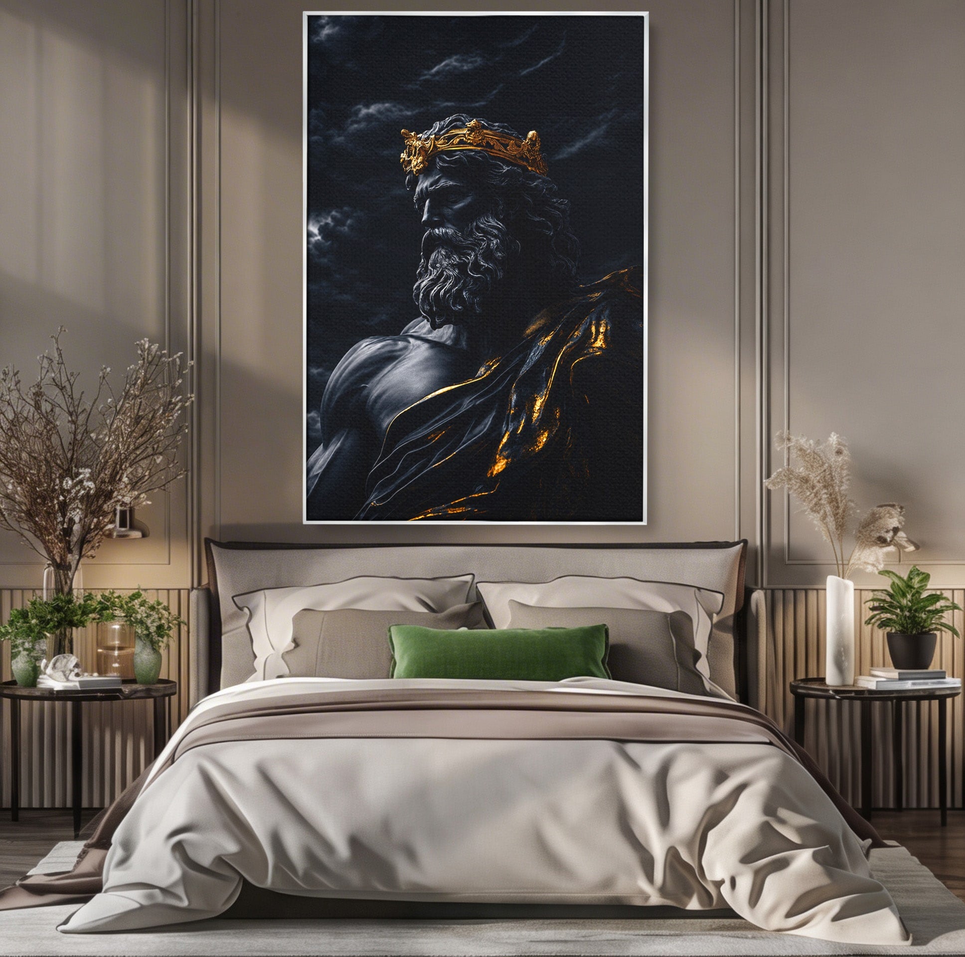 Tablou Canvas Premium LuxCanva® T1023, Zeus Regal, Zeus, Mitologie, Regal, Putere, Dormitor, Living, Culori Vibrante