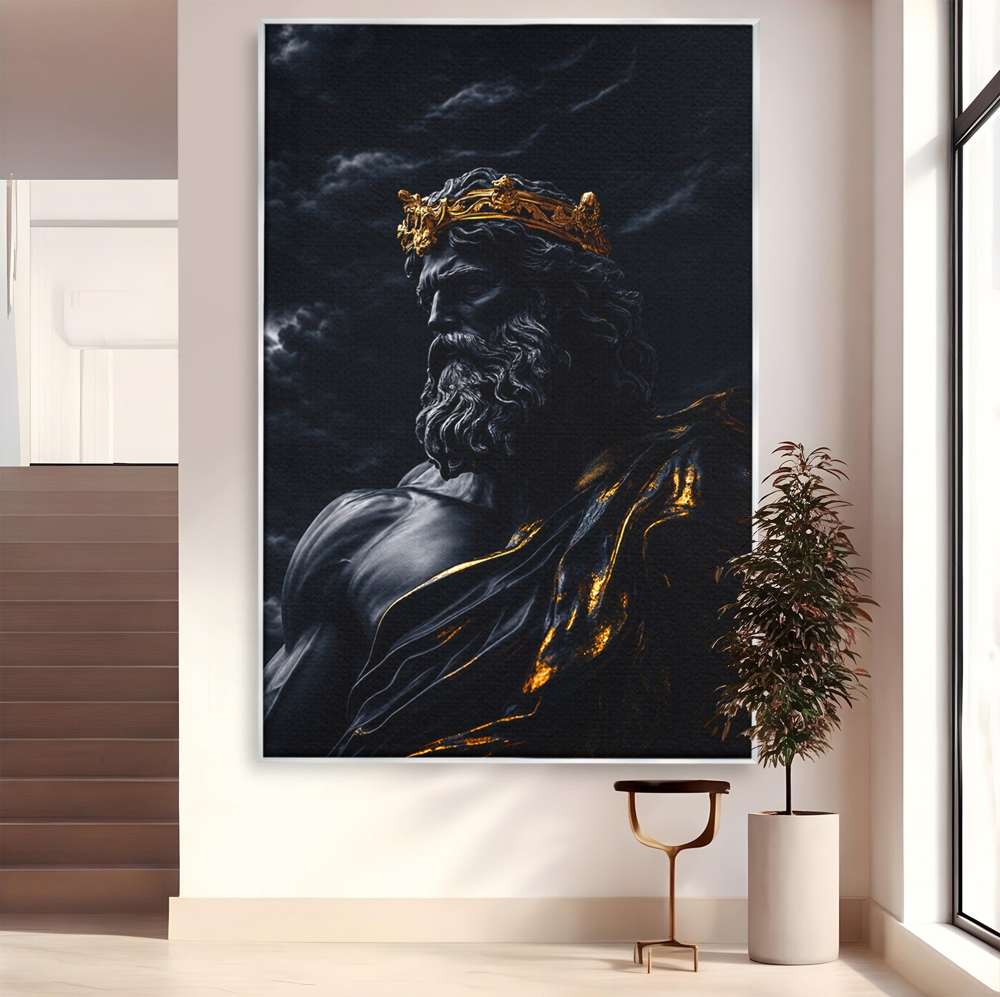 Tablou Canvas Premium LuxCanva® T1023, Zeus Regal, Zeus, Mitologie, Regal, Putere, Dormitor, Living, Culori Vibrante