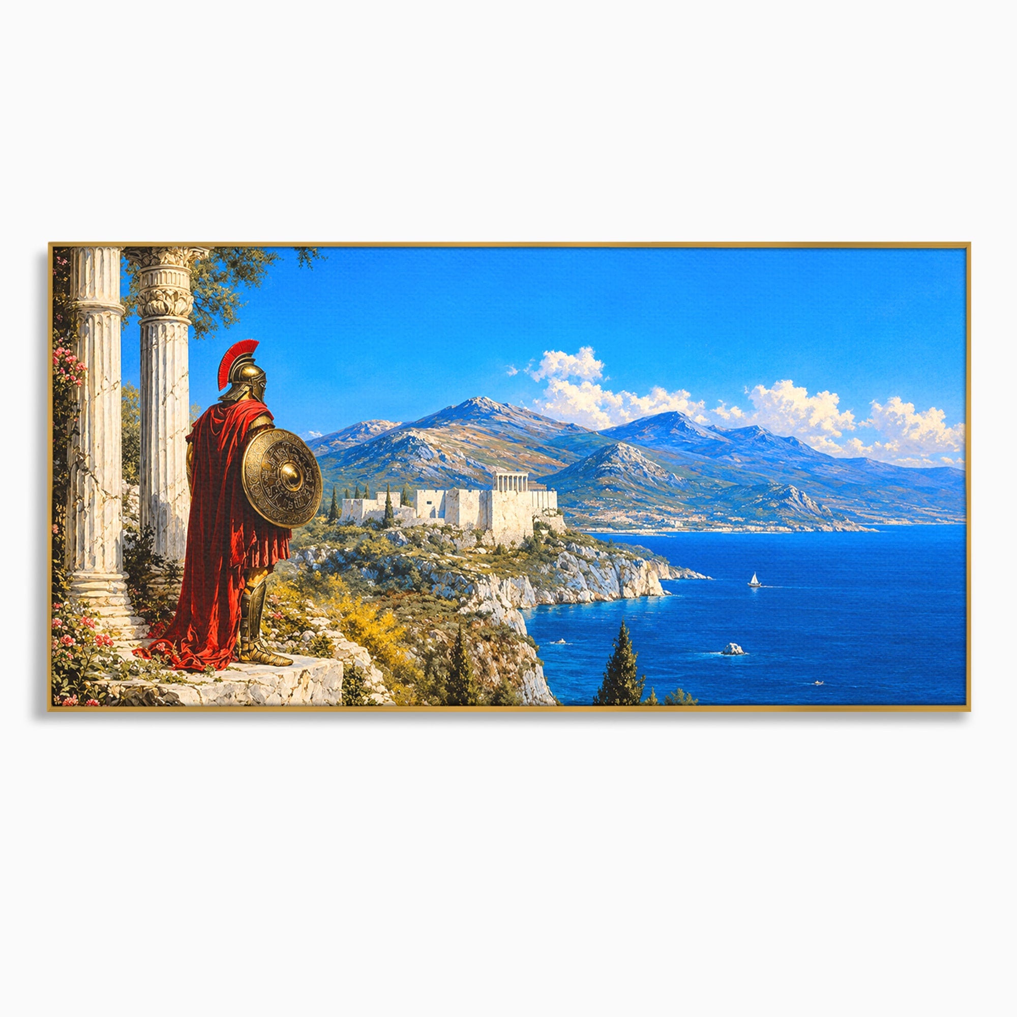 Tablou Canvas Premium LuxCanva® T1026, Strajer Grec Antic, Grecia, Peisaj, Munte, Istorie, Living, Culori Vibrante