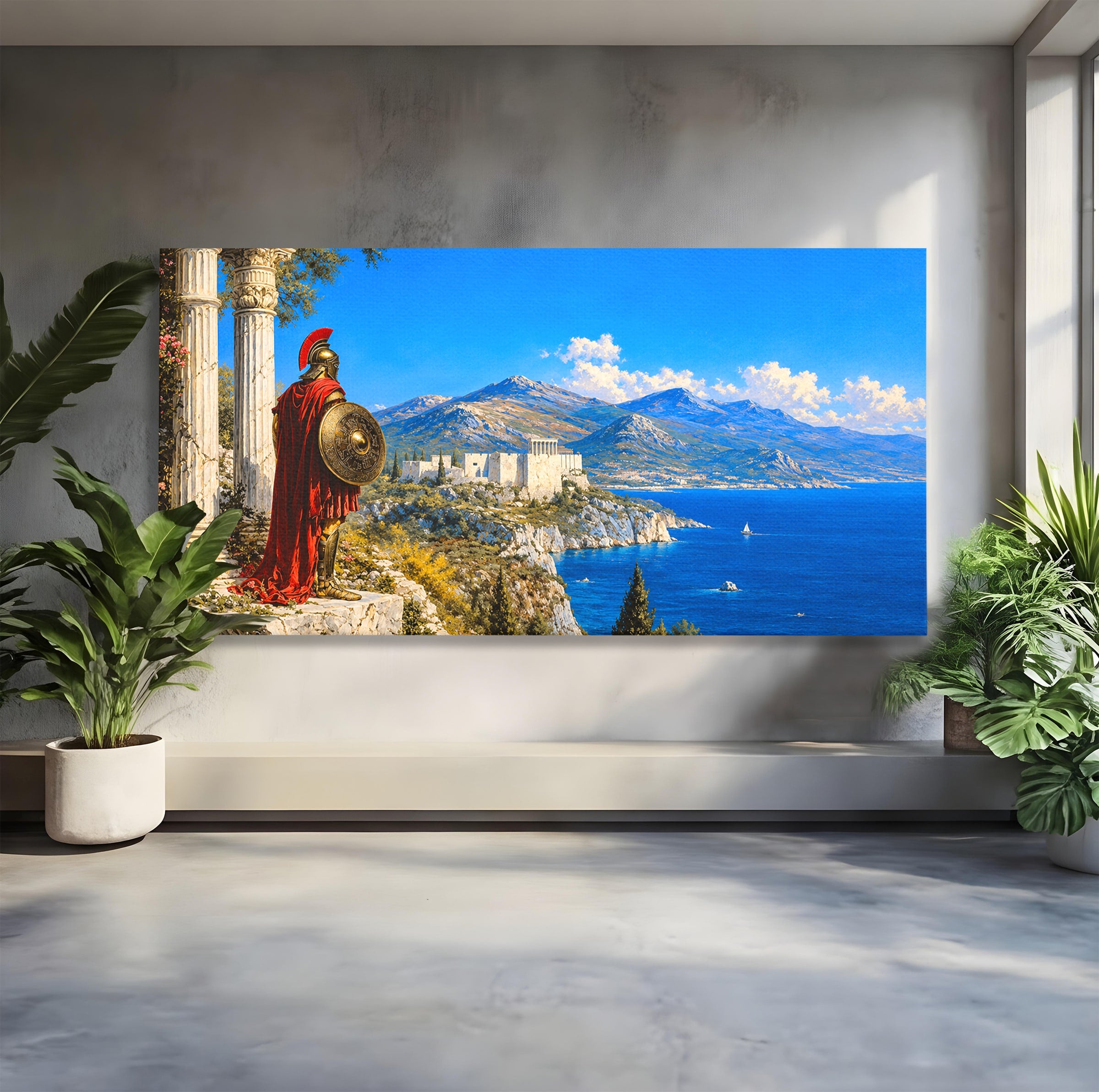 Tablou Canvas Premium LuxCanva® T1026, Strajer Grec Antic, Grecia, Peisaj, Munte, Istorie, Living, Culori Vibrante