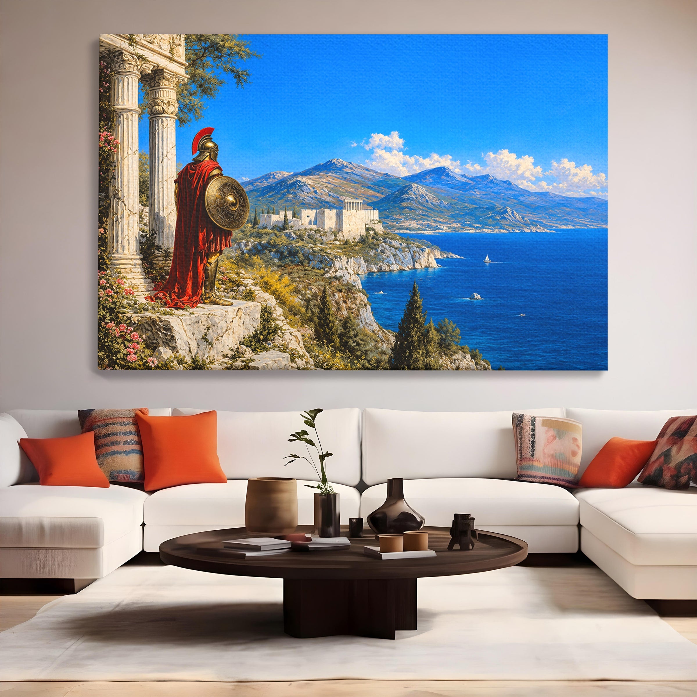 Tablou Canvas Premium LuxCanva® T1026, Strajer Grec Antic, Grecia, Peisaj, Munte, Istorie, Living, Culori Vibrante