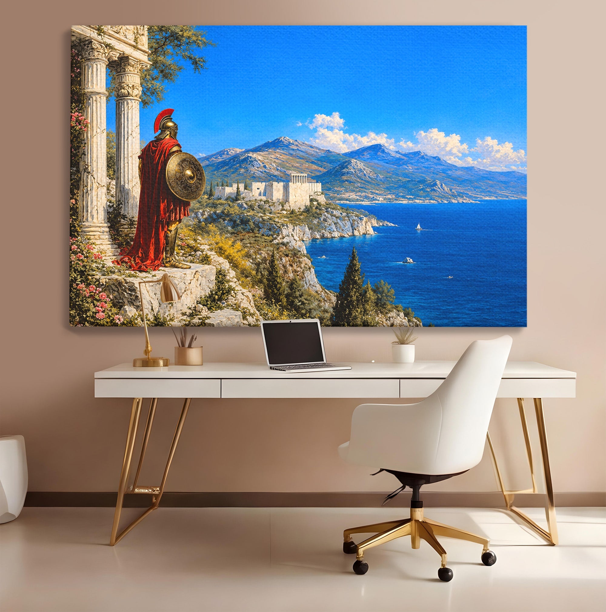 Tablou Canvas Premium LuxCanva® T1026, Strajer Grec Antic, Grecia, Peisaj, Munte, Istorie, Living, Culori Vibrante