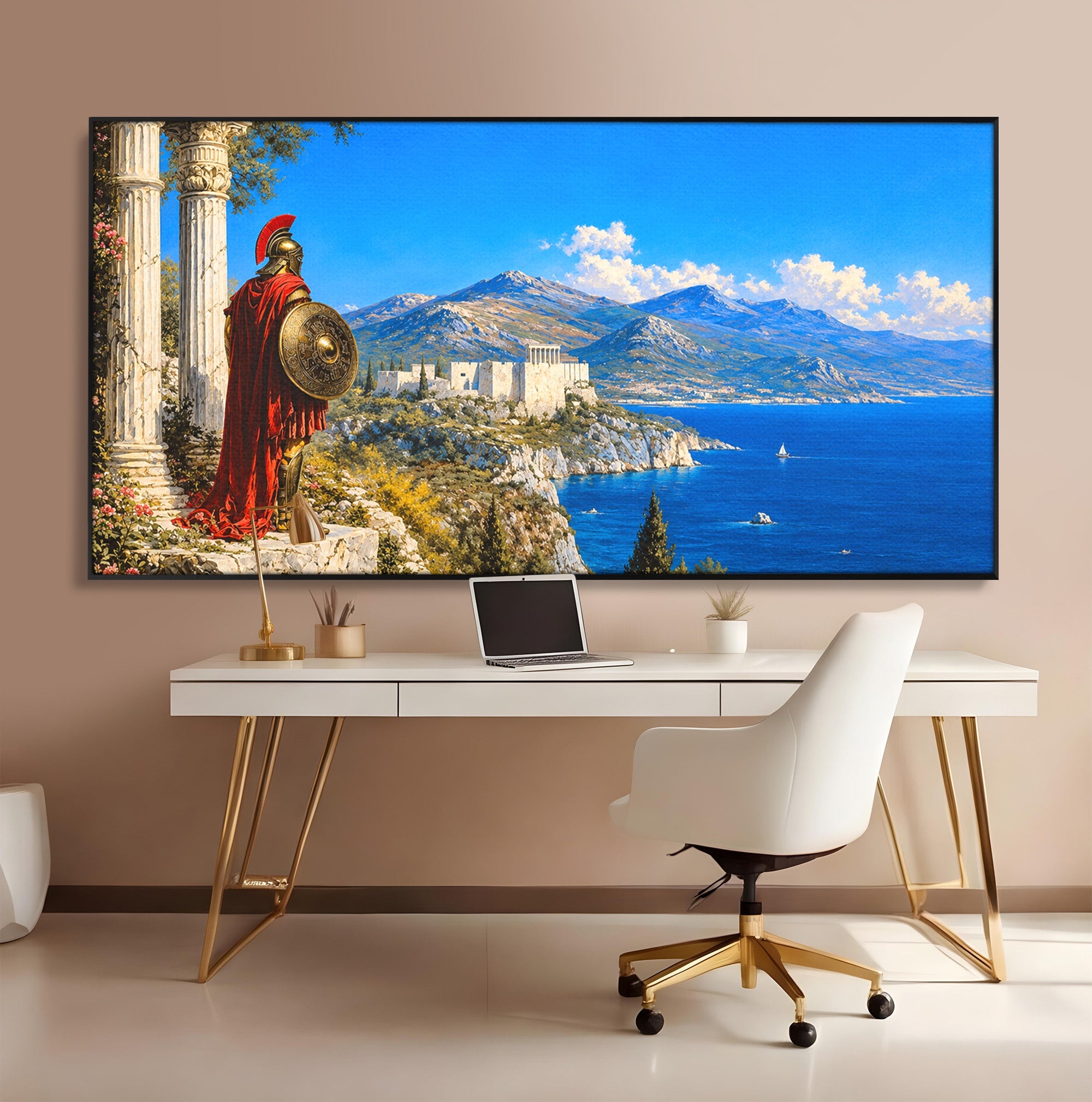 Tablou Canvas Premium LuxCanva® T1026, Strajer Grec Antic, Grecia, Peisaj, Munte, Istorie, Living, Culori Vibrante