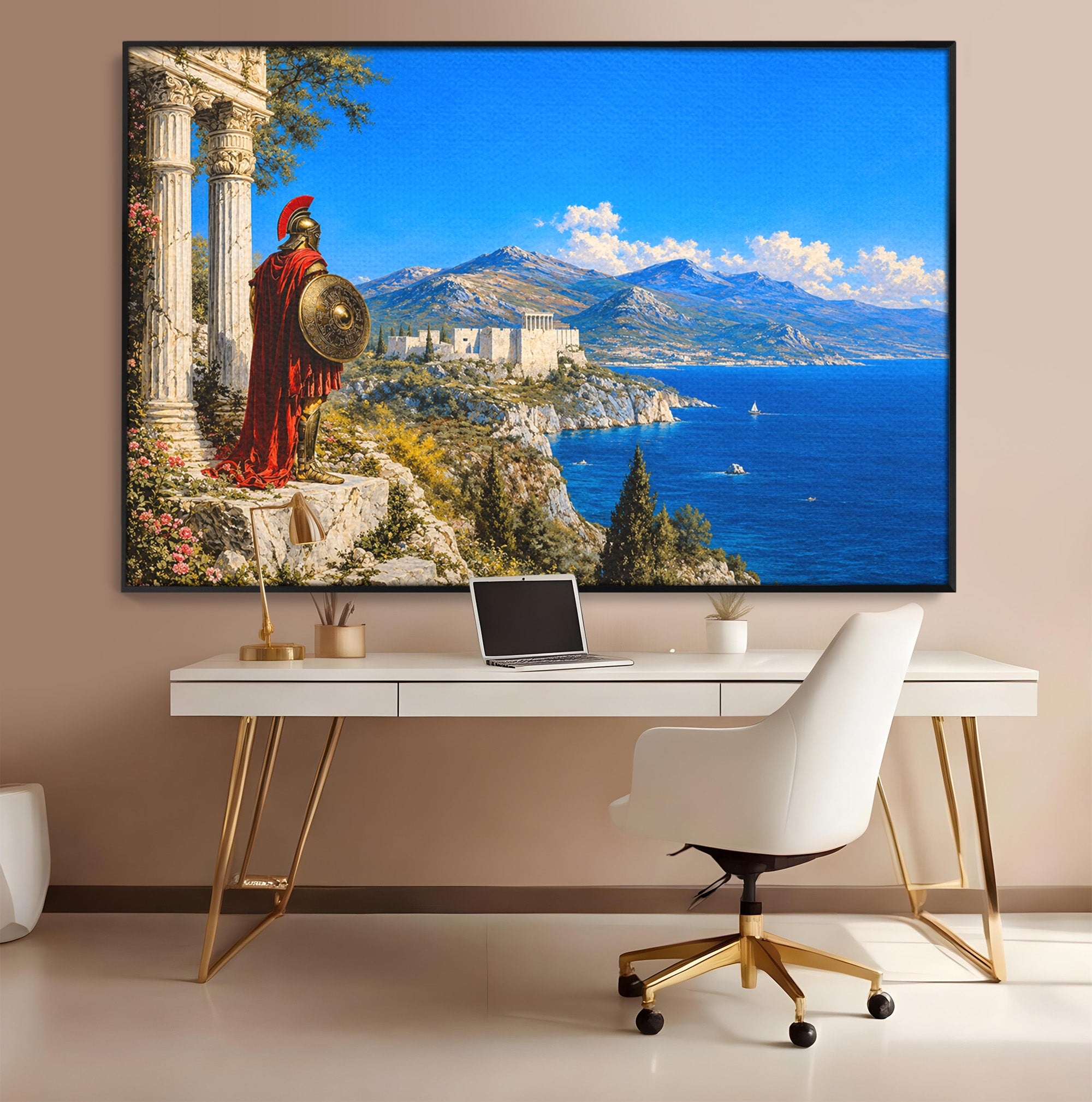Tablou Canvas Premium LuxCanva® T1026, Strajer Grec Antic, Grecia, Peisaj, Munte, Istorie, Living, Culori Vibrante