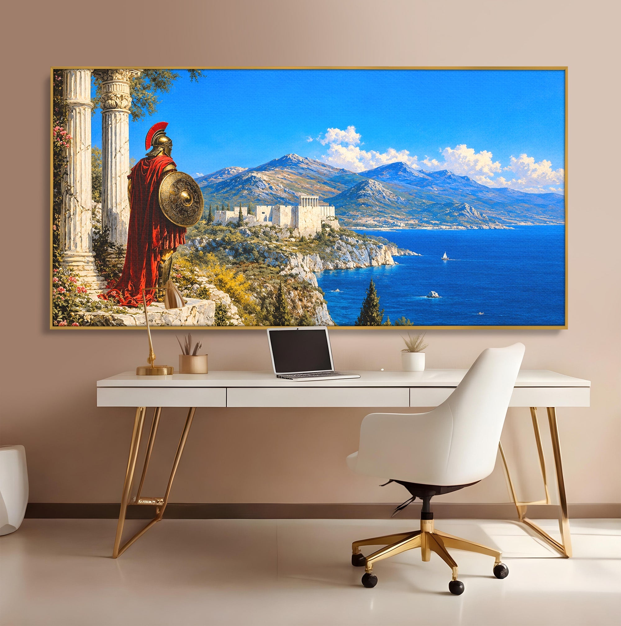 Tablou Canvas Premium LuxCanva® T1026, Strajer Grec Antic, Grecia, Peisaj, Munte, Istorie, Living, Culori Vibrante