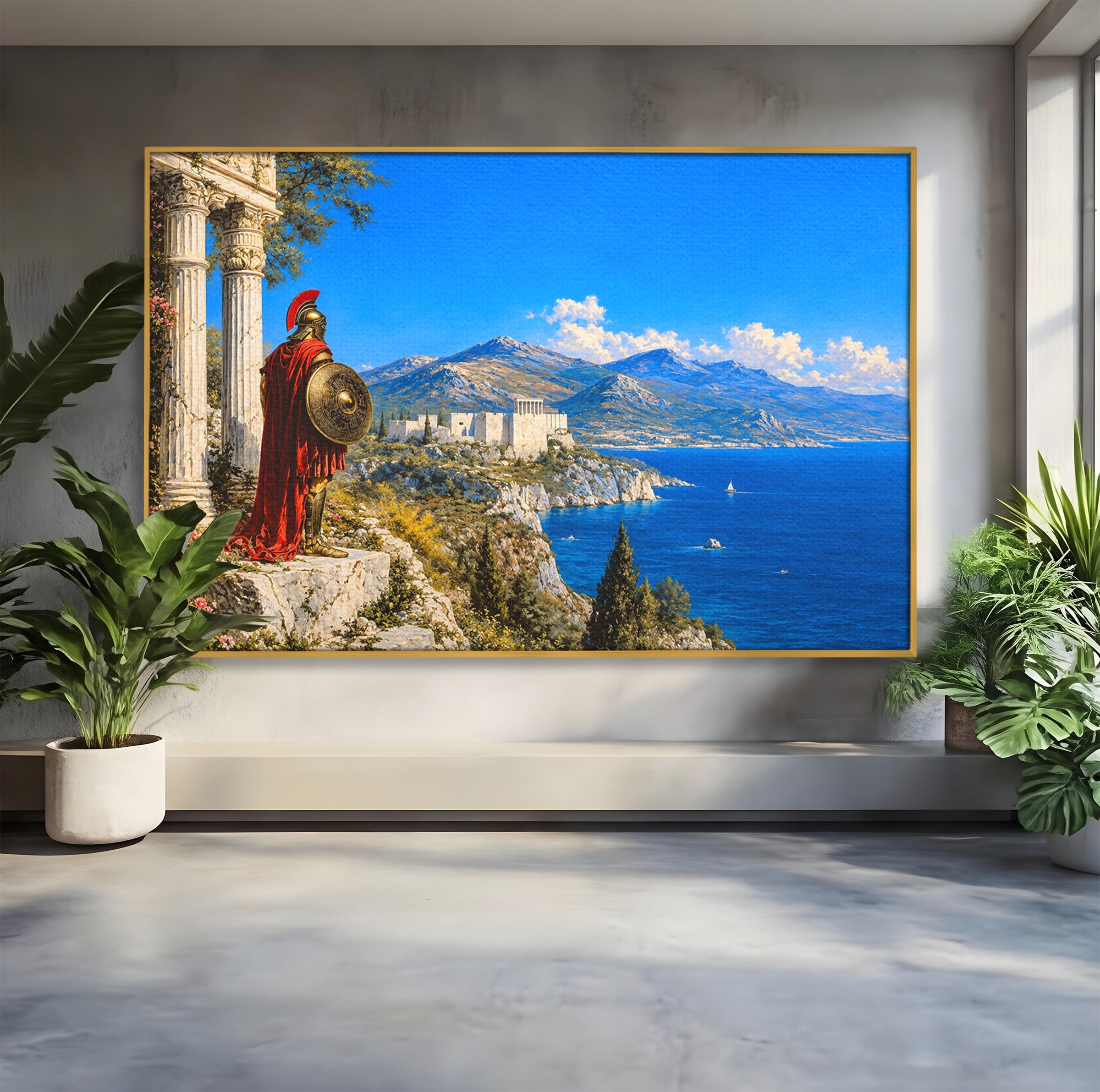 Tablou Canvas Premium LuxCanva® T1026, Strajer Grec Antic, Grecia, Peisaj, Munte, Istorie, Living, Culori Vibrante