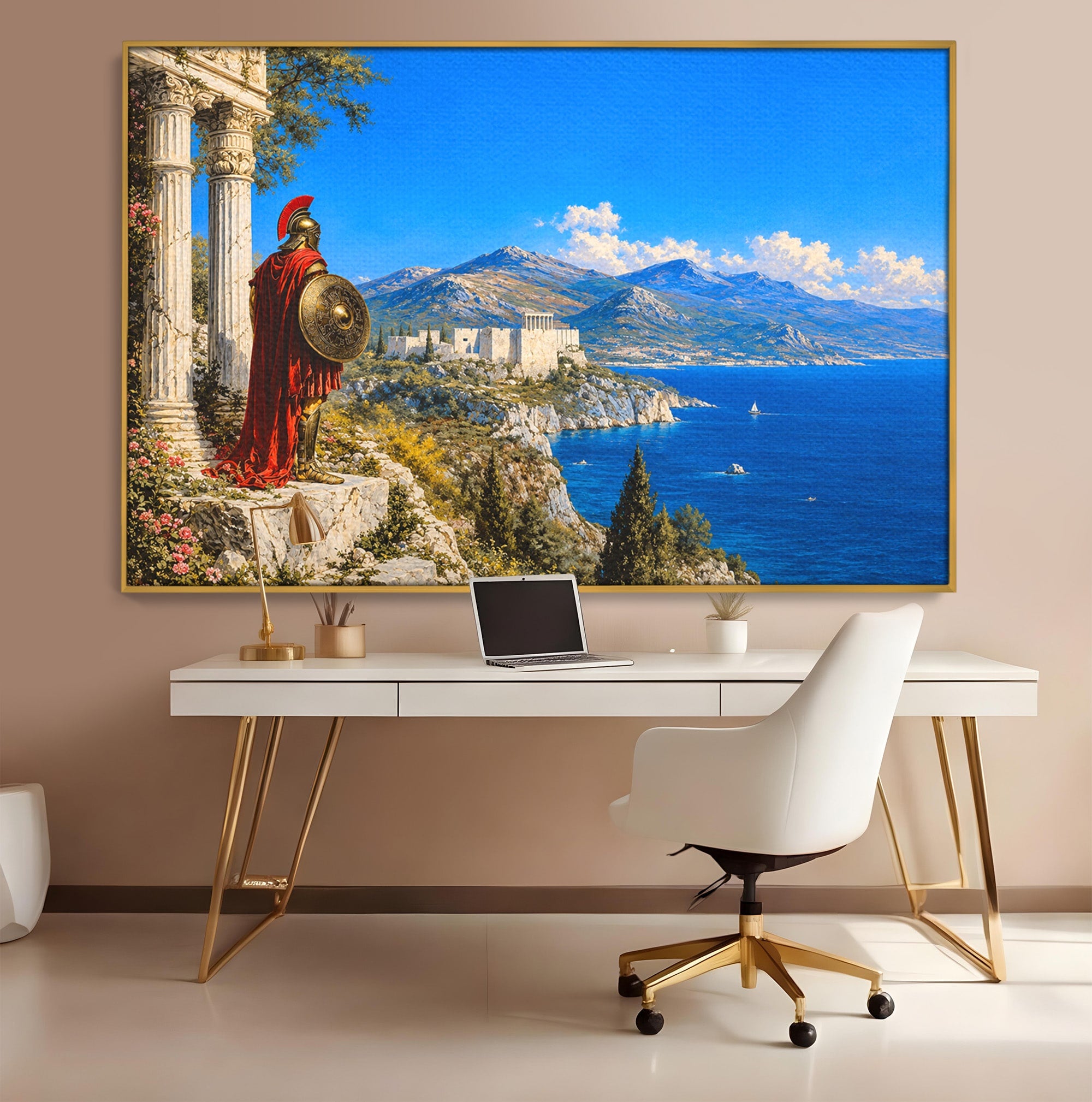 Tablou Canvas Premium LuxCanva® T1026, Strajer Grec Antic, Grecia, Peisaj, Munte, Istorie, Living, Culori Vibrante