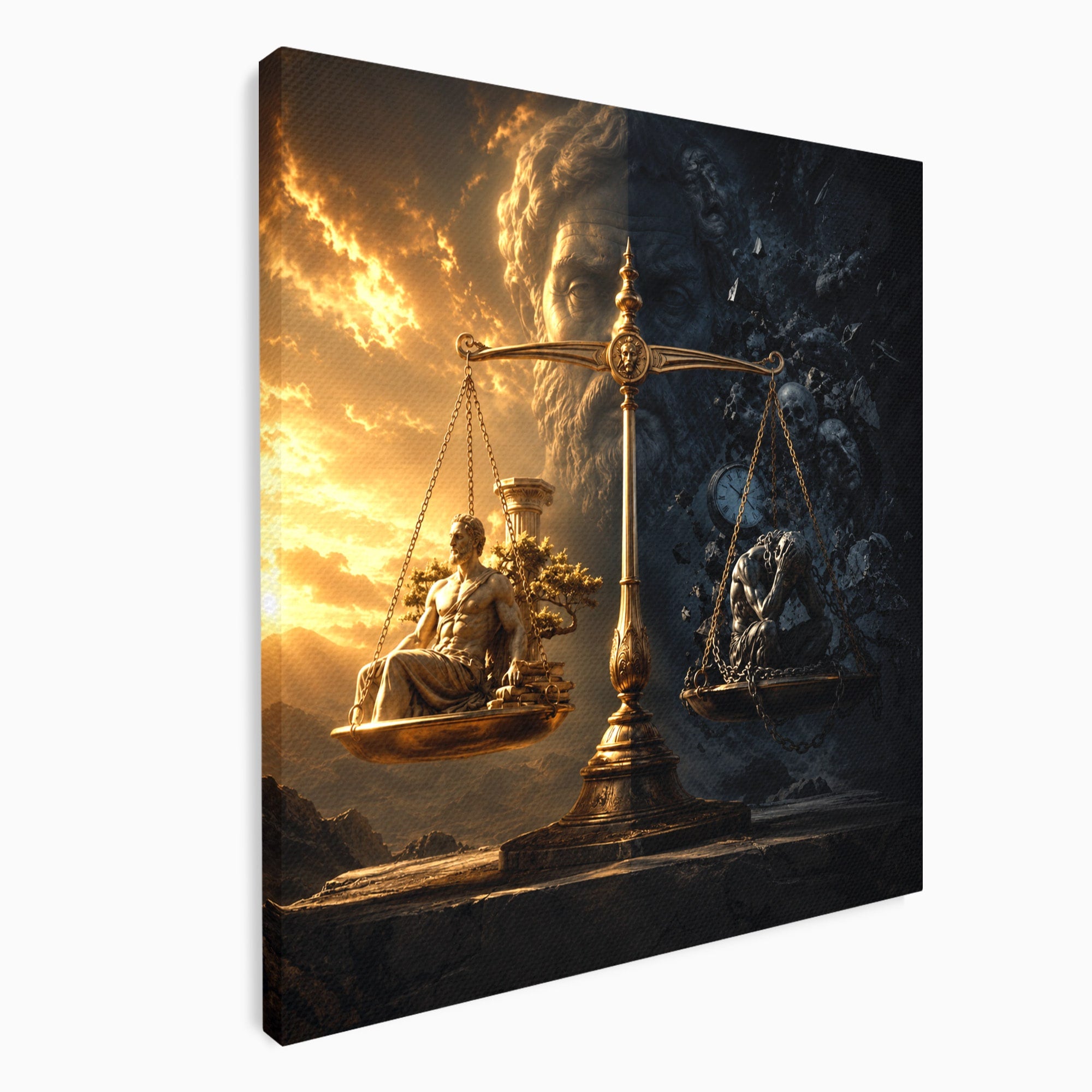 Tablou Canvas Premium LuxCanva® T1027, Balanta Zeilor, Balanta, Zeitate, Mitologie, Apus, Living, Culori Vibrante