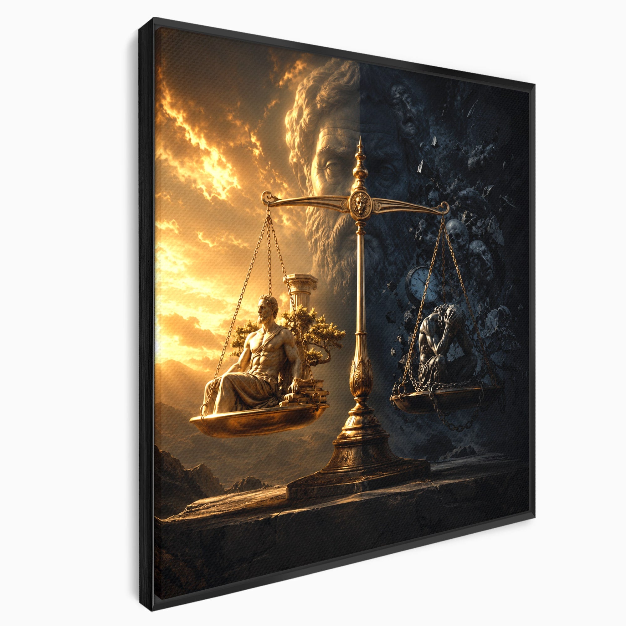 Tablou Canvas Premium LuxCanva® T1027, Balanta Zeilor, Balanta, Zeitate, Mitologie, Apus, Living, Culori Vibrante