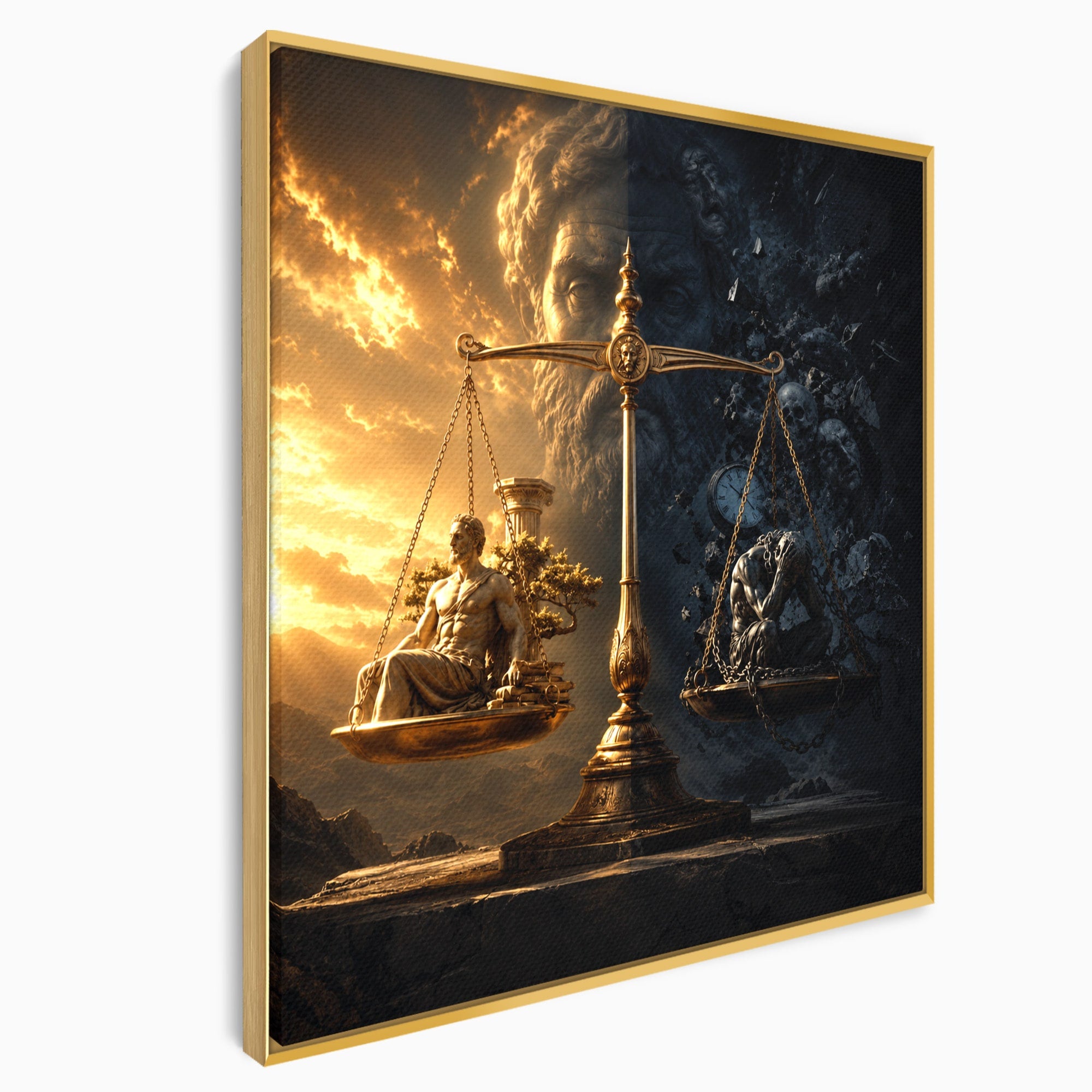 Tablou Canvas Premium LuxCanva® T1027, Balanta Zeilor, Balanta, Zeitate, Mitologie, Apus, Living, Culori Vibrante