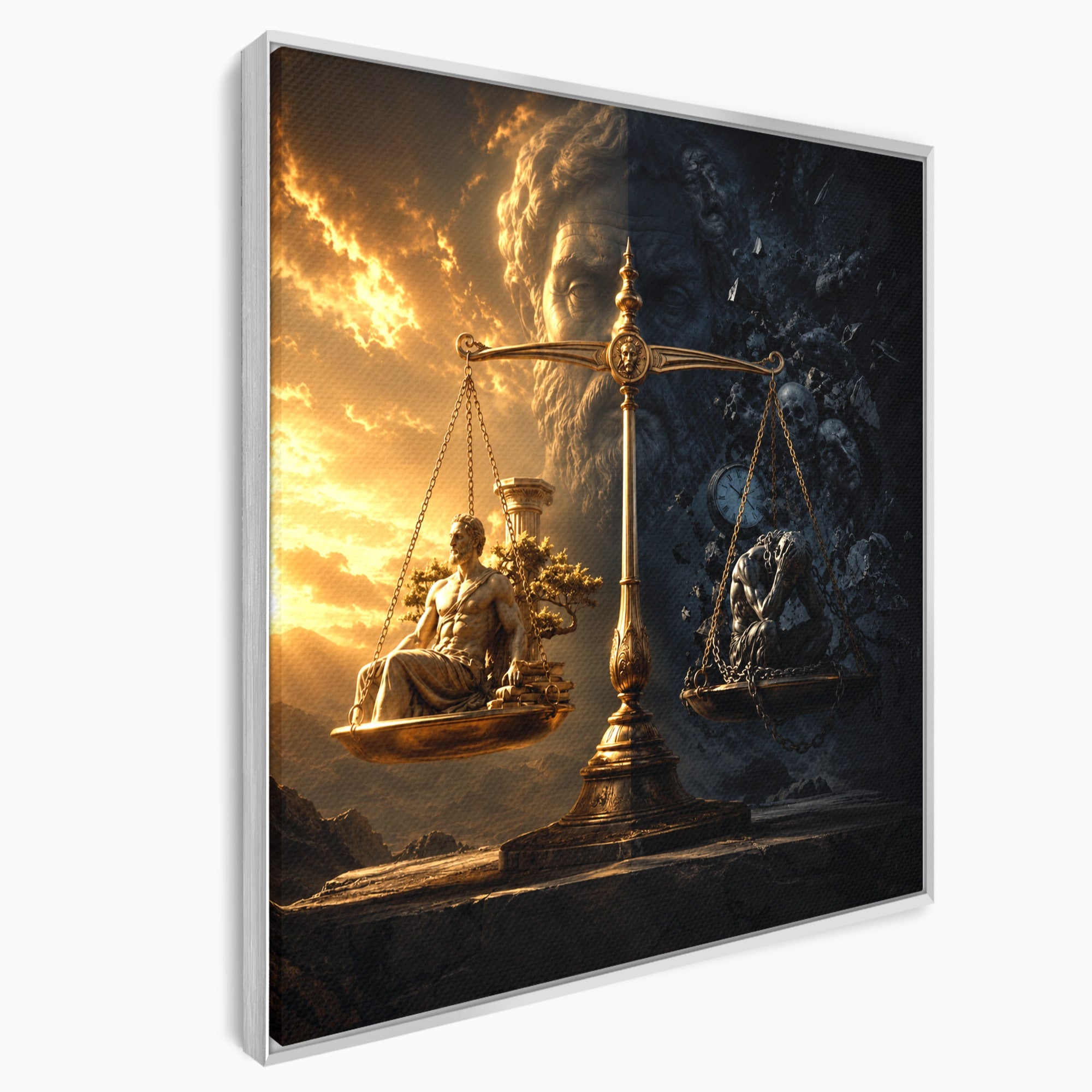 Tablou Canvas Premium LuxCanva® T1027, Balanta Zeilor, Balanta, Zeitate, Mitologie, Apus, Living, Culori Vibrante